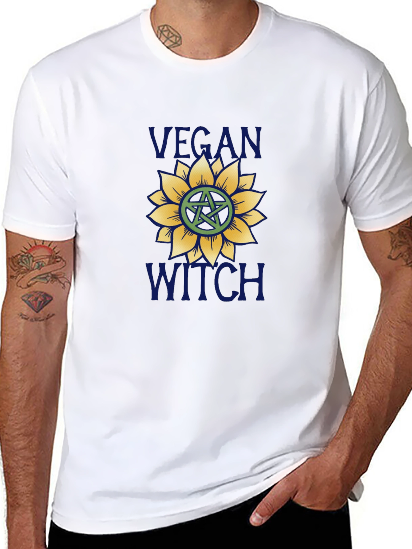 Vegan Witch T-Shirt - Sunflower Pentacle Design