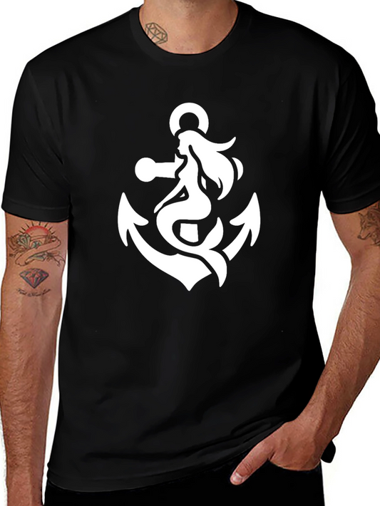 Anchor Mermaid Graphic T-Shirt - Black