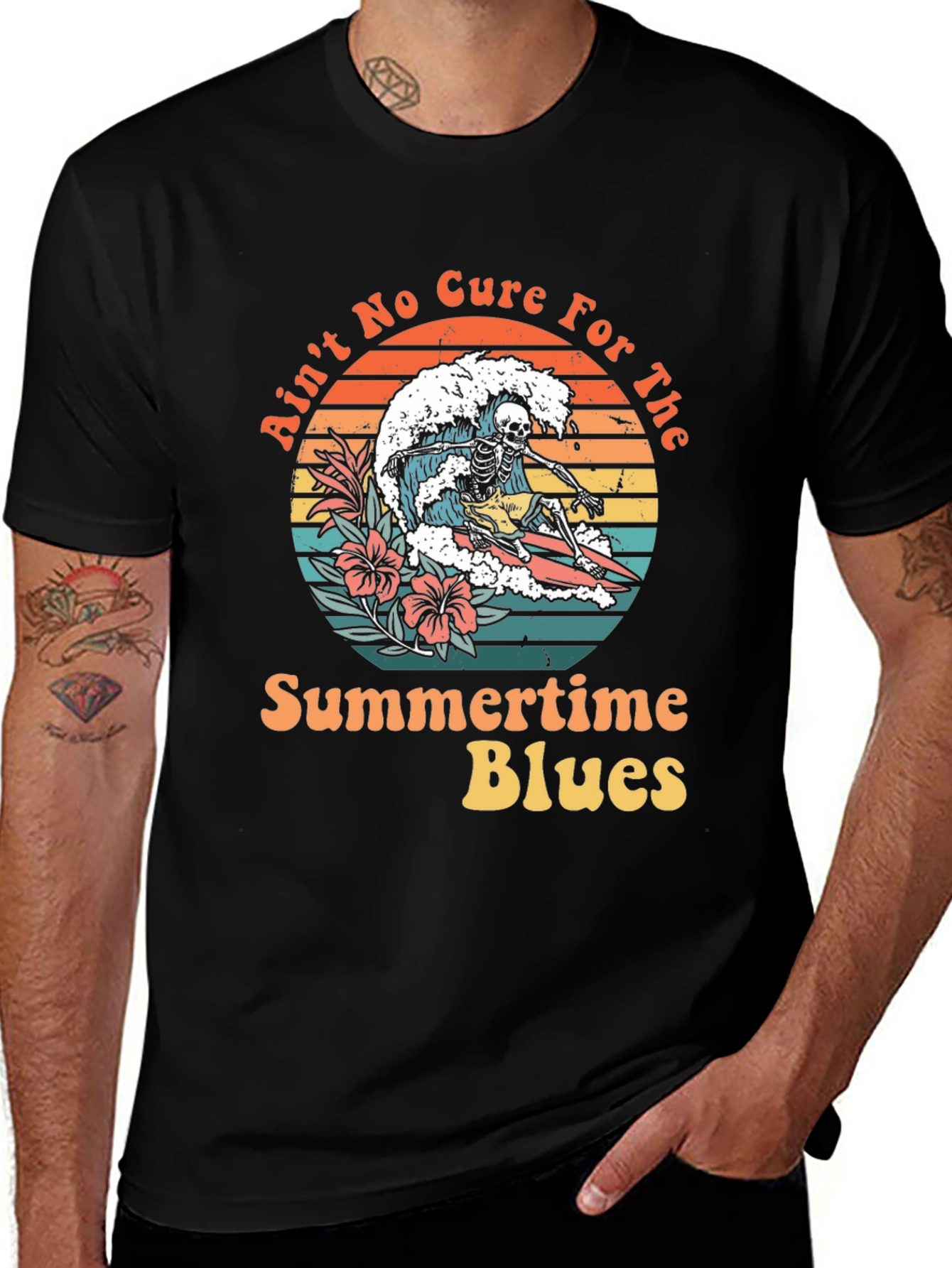Summertime Blues Skeleton Surfer Graphic Tee