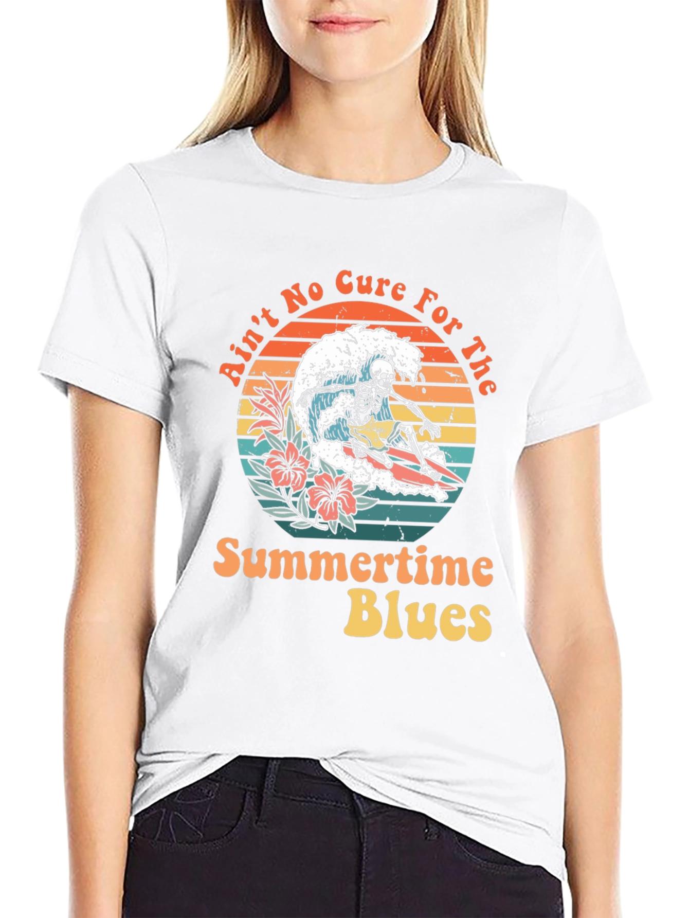Summertime Blues Skeleton Surfer Graphic Tee