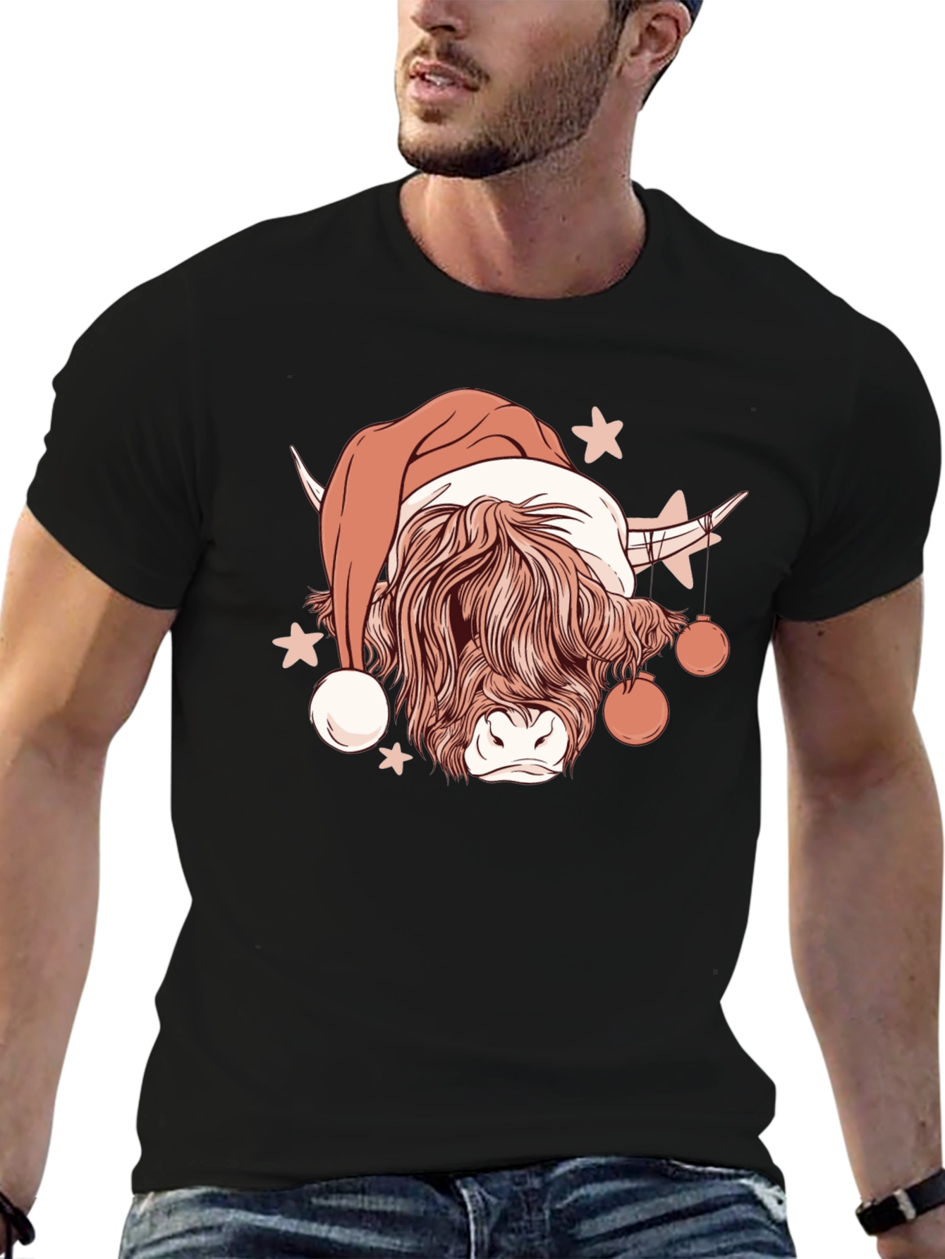 Festive Highland Cow Christmas Graphic Tee