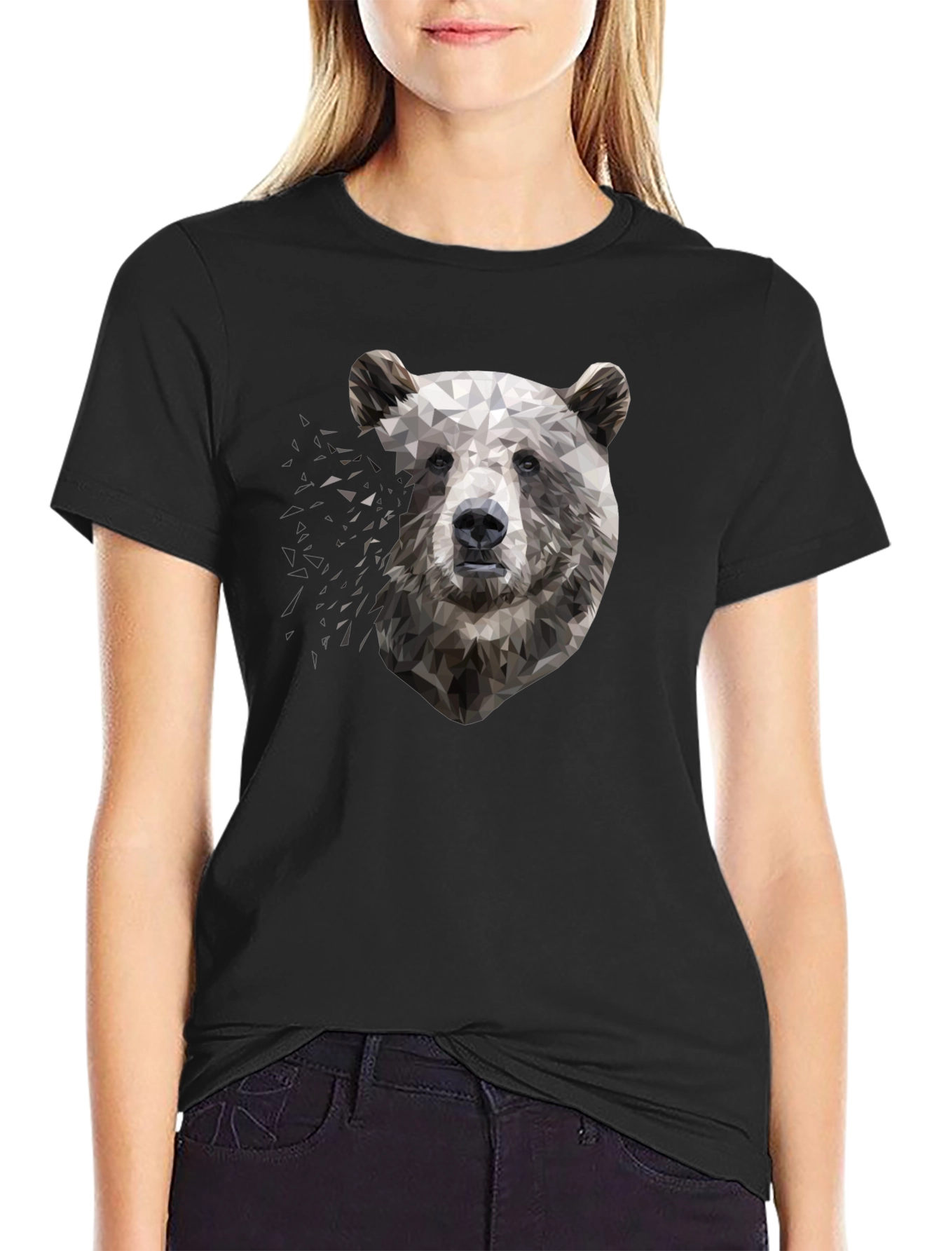 Geometric Bear Graphic Black T-Shirt