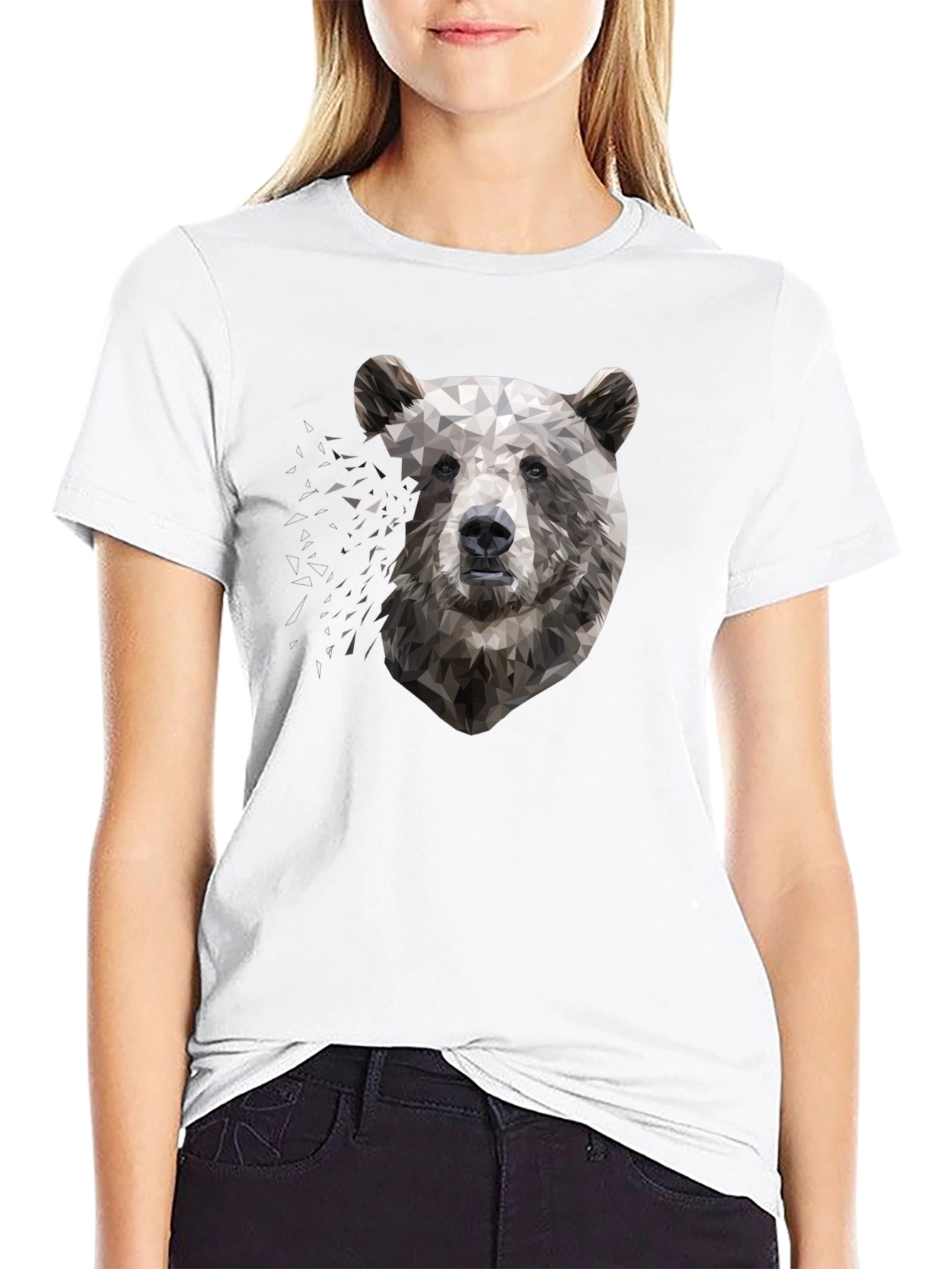 Geometric Bear Graphic Black T-Shirt