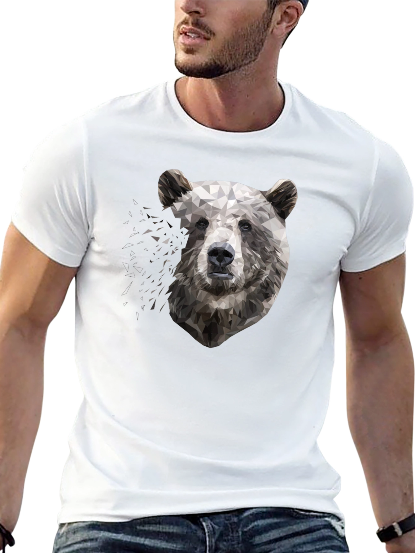Geometric Bear Graphic Black T-Shirt