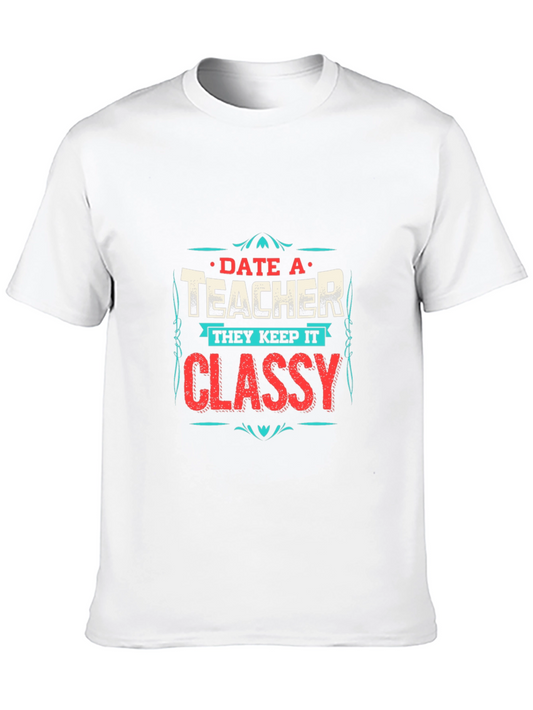 Date a Teacher Black Cotton Graphic Tee
