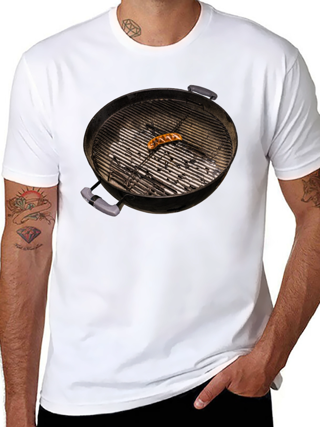 BBQ Grill T-Shirt with Sausage - Novelty Summer Tee