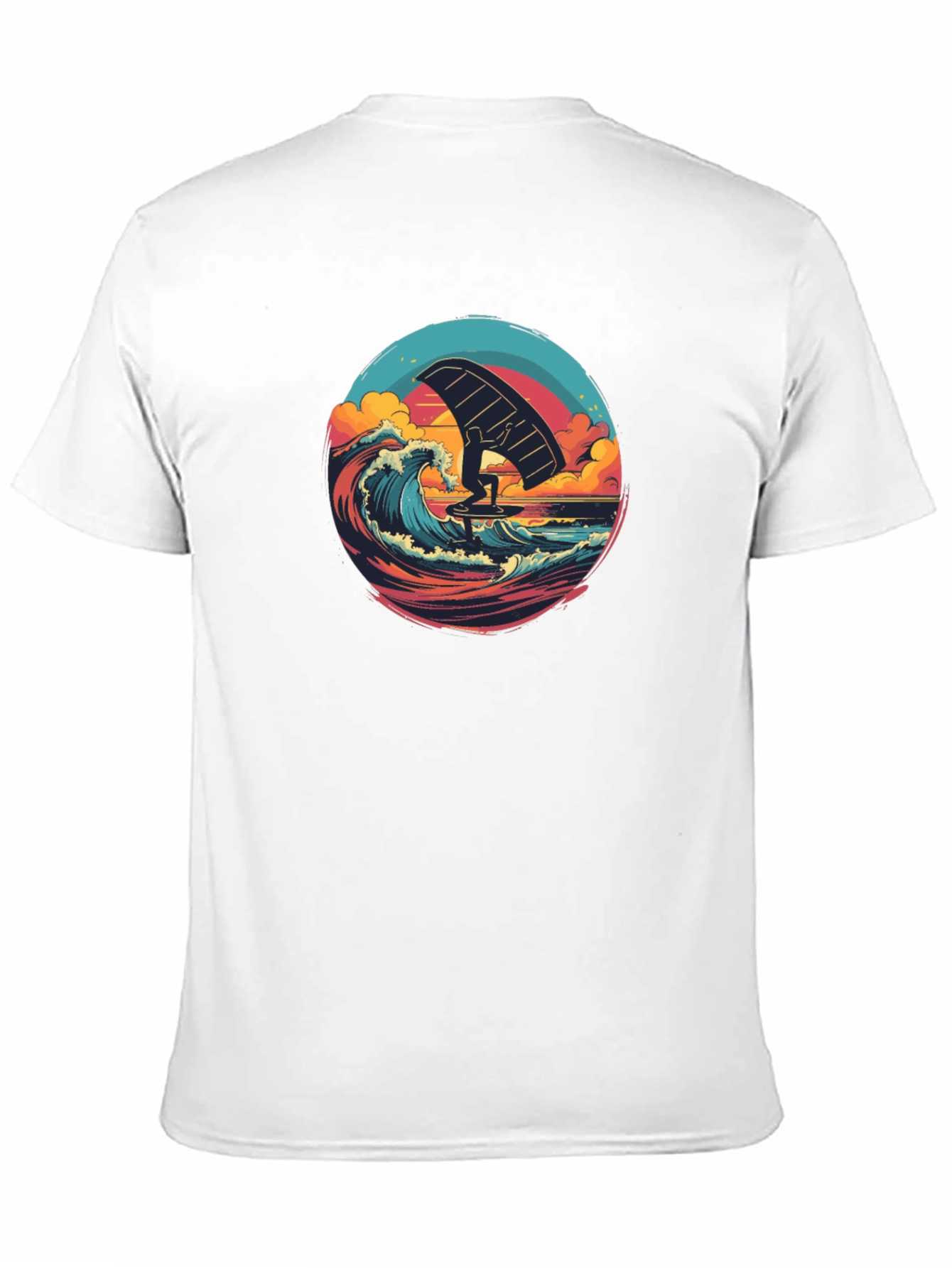 Wing Foiling Black T-Shirt - Ocean Wave Design