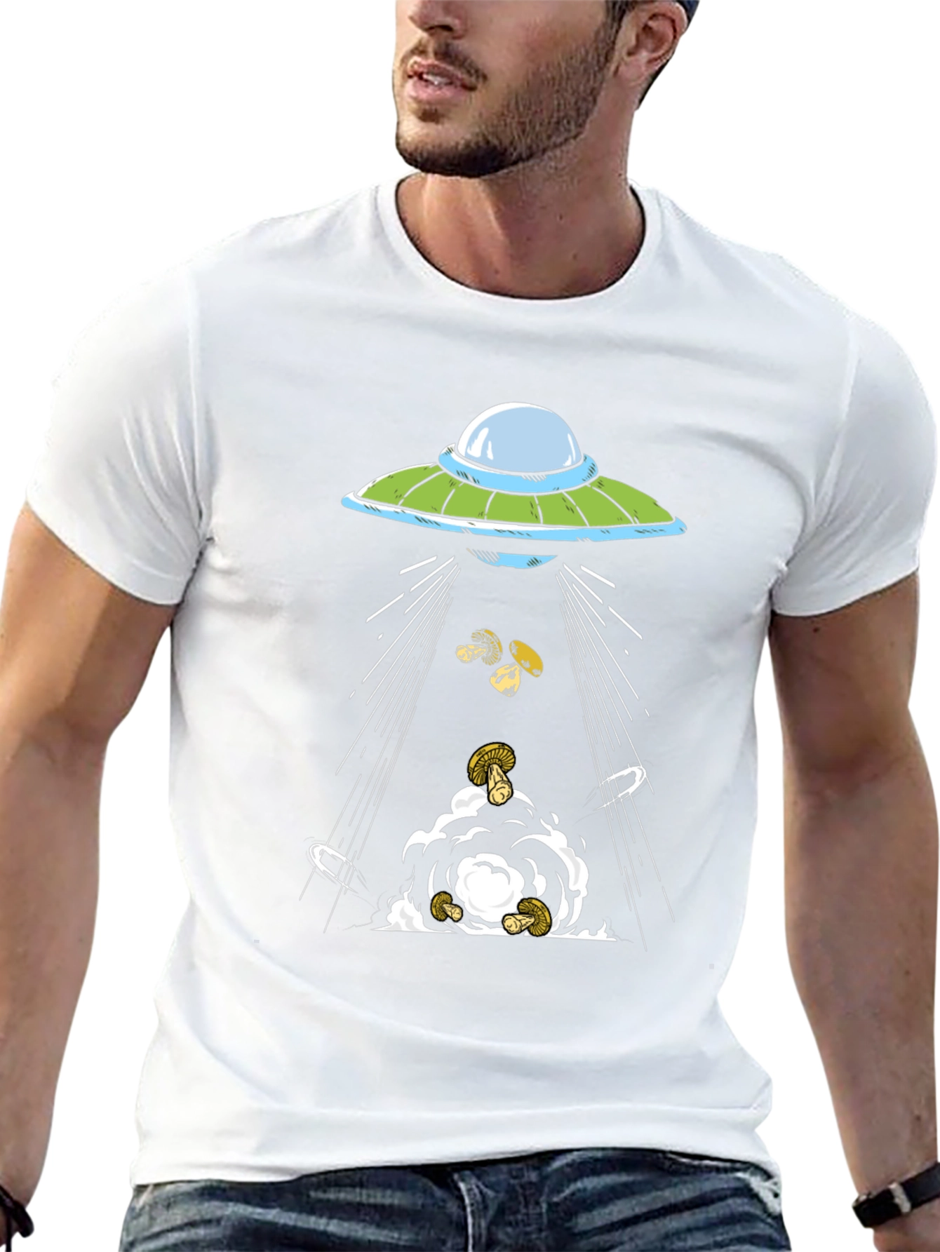 UFO Abduction Mushroom Graphic T-Shirt