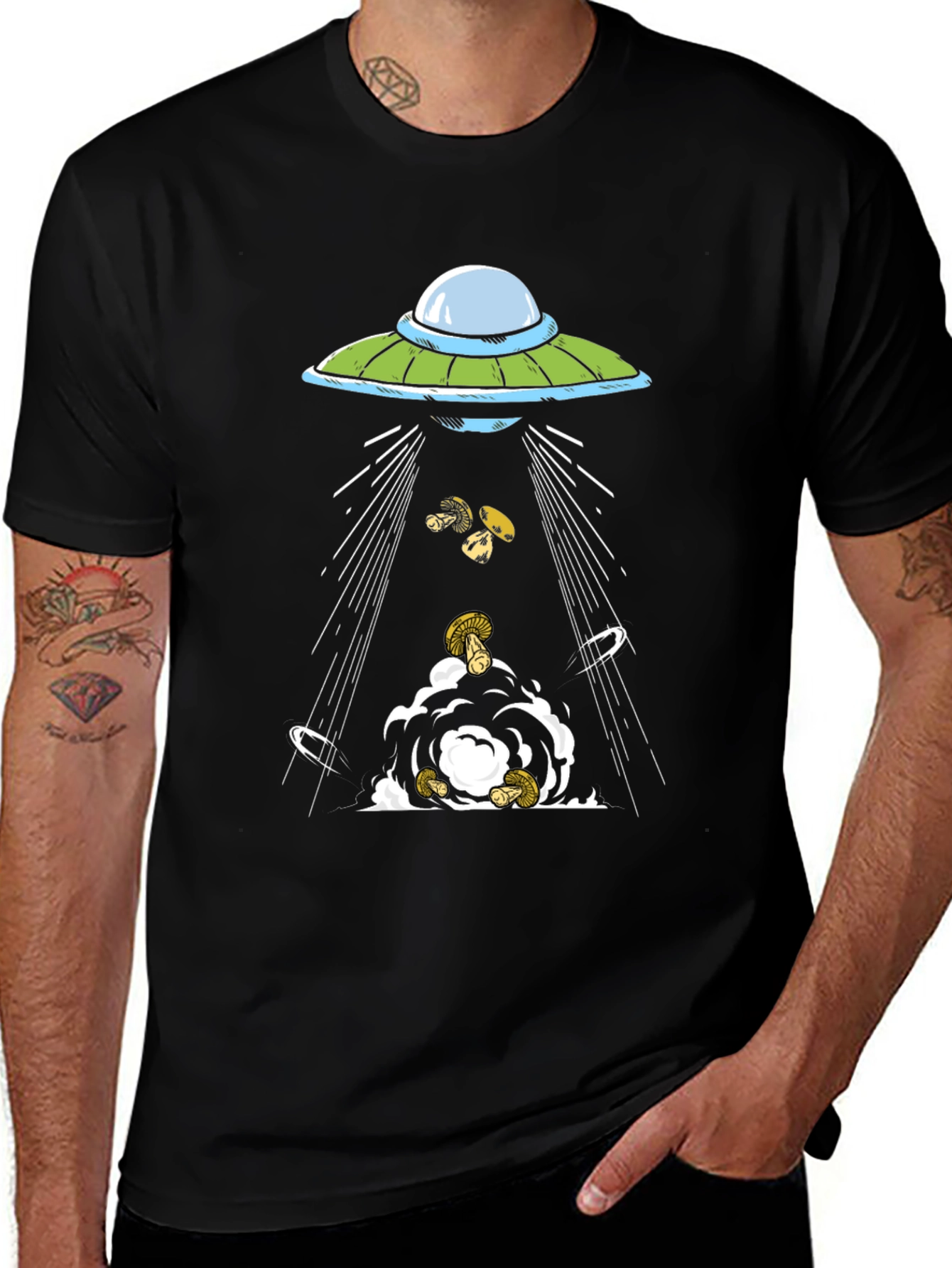 UFO Abduction Mushroom Graphic T-Shirt