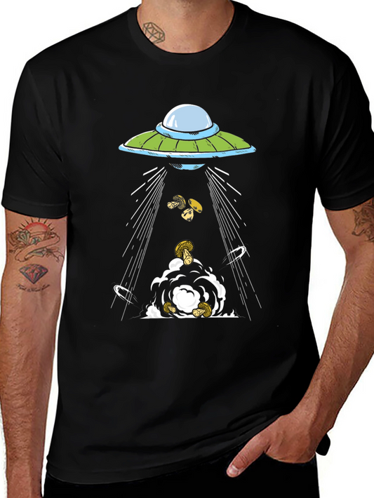 UFO Abduction Mushroom Graphic T-Shirt