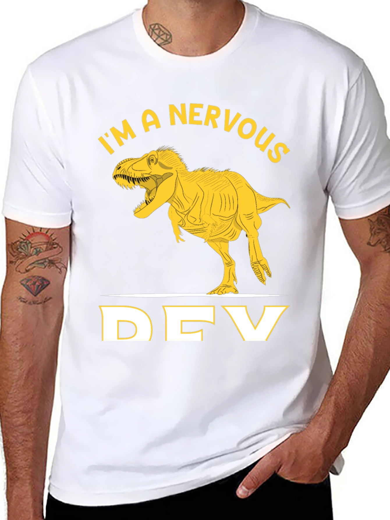 Nervous Dev T-Rex Graphic Tee - Programmer Humor