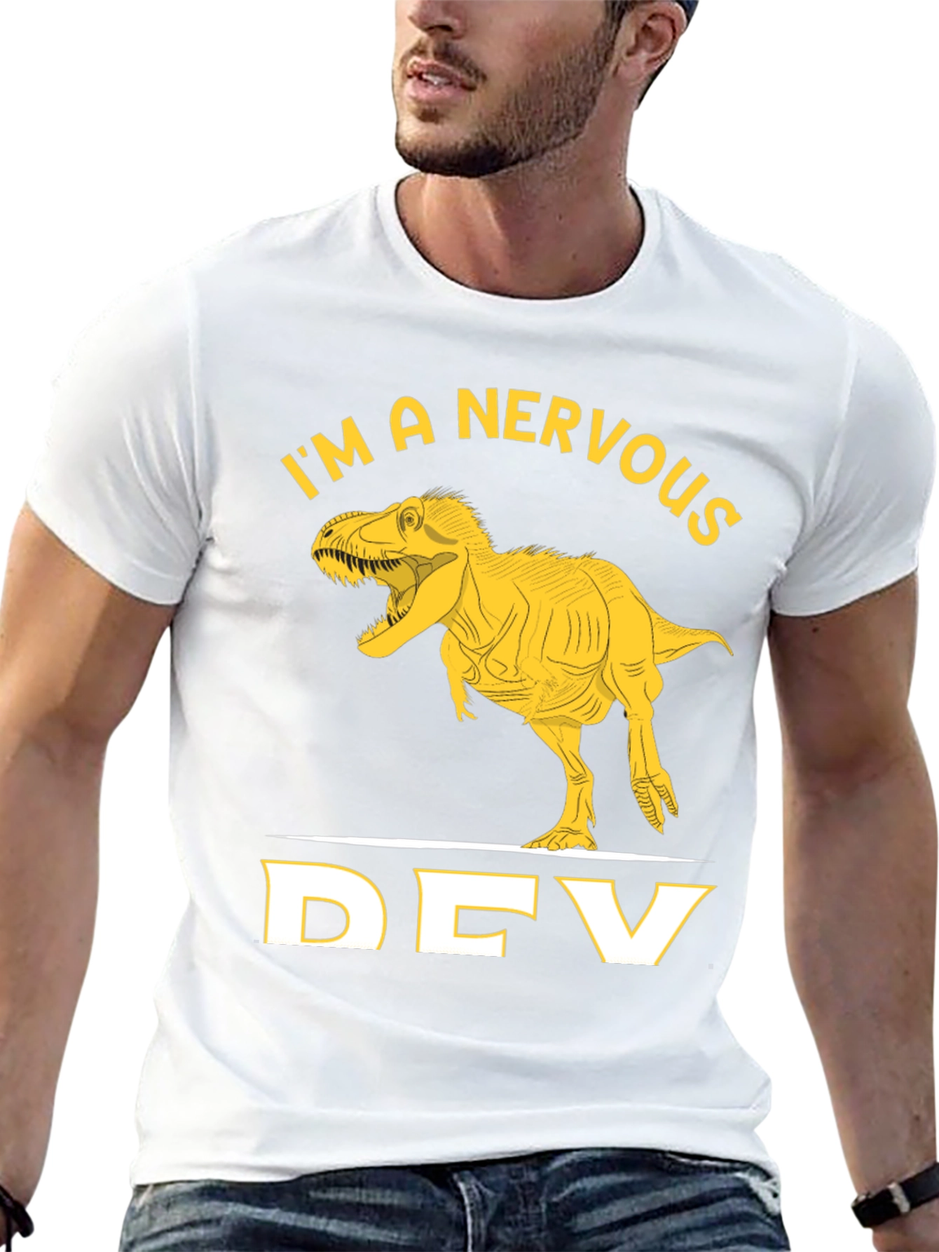 Nervous Dev T-Rex Graphic Tee - Programmer Humor