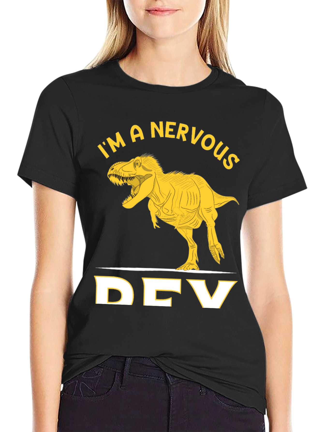 Nervous Dev T-Rex Graphic Tee - Programmer Humor