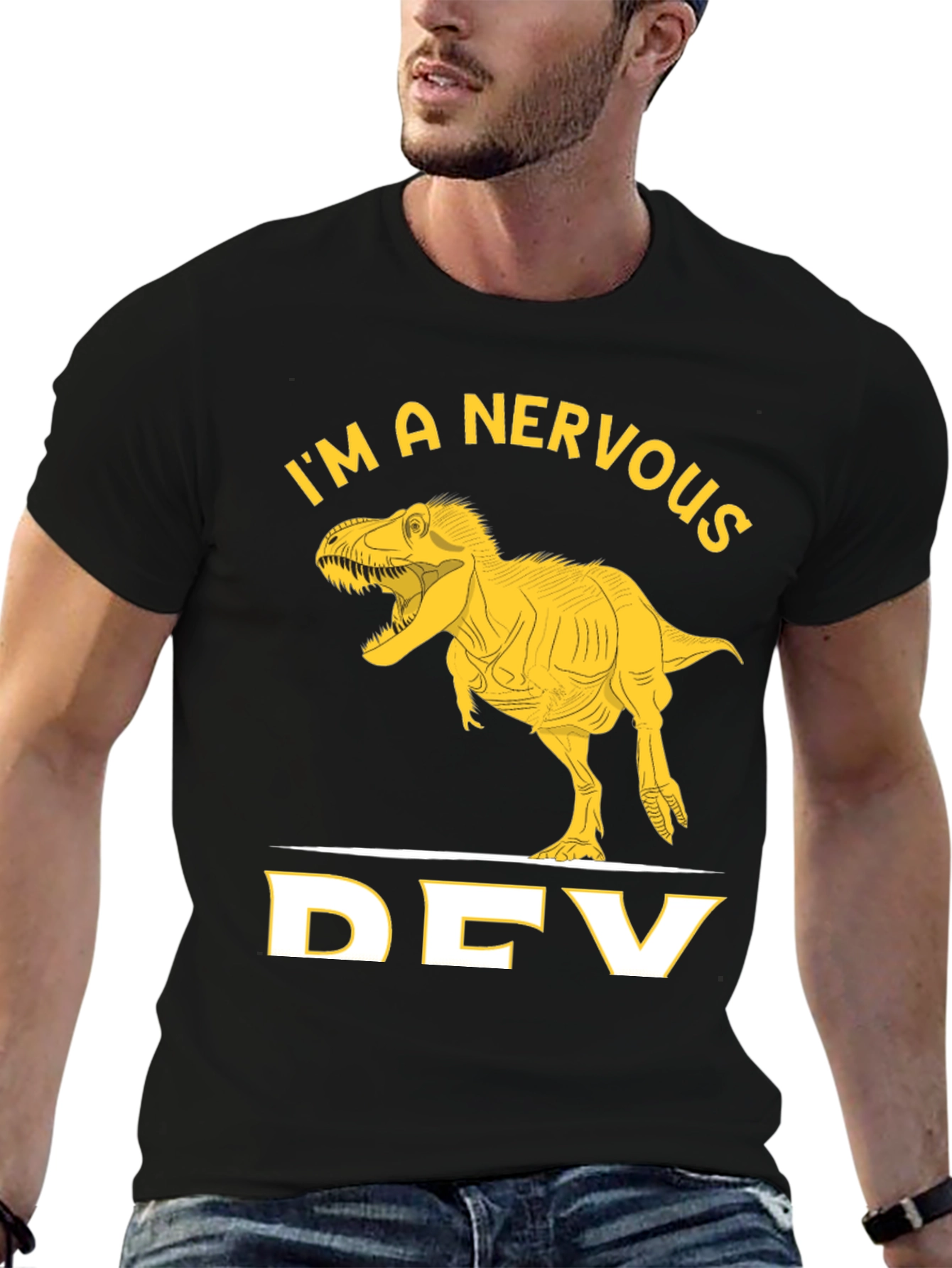 Nervous Dev T-Rex Graphic Tee - Programmer Humor
