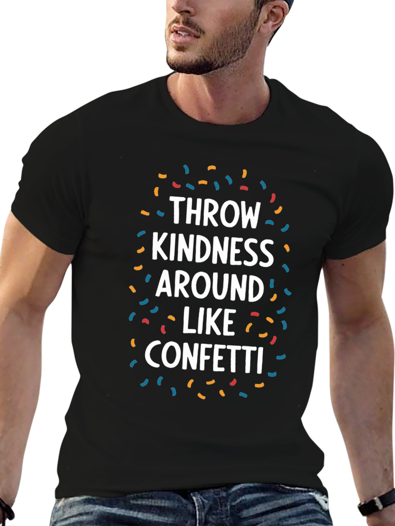 Kindness Confetti Graphic Tee - Black Cotton T-Shirt