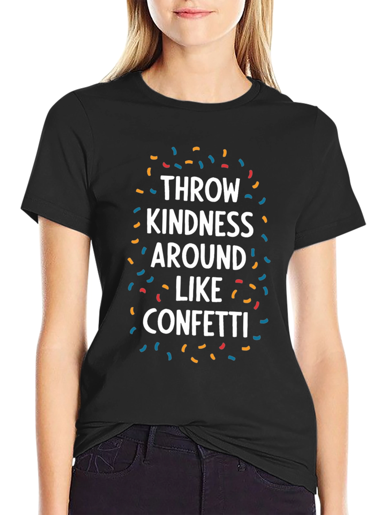 Kindness Confetti Graphic Tee - Black Cotton T-Shirt