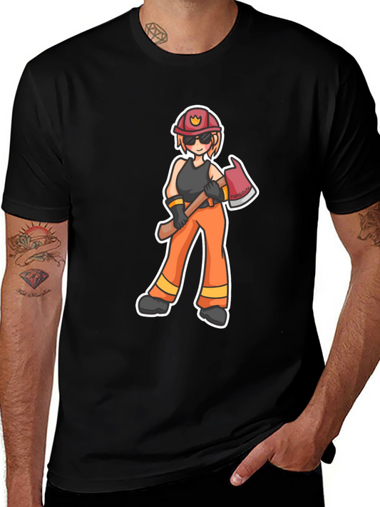 Cartoon Firefighter T-Shirt - Black
