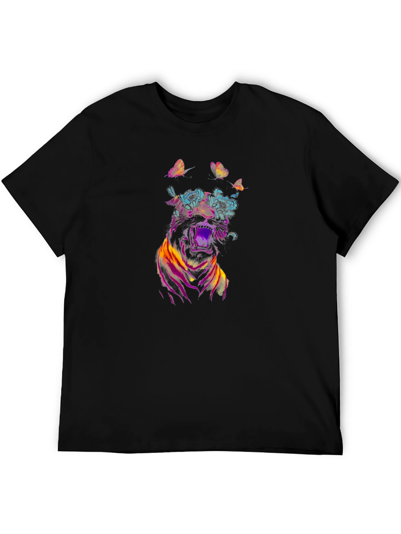 Floral Tiger Graphic Black T-Shirt