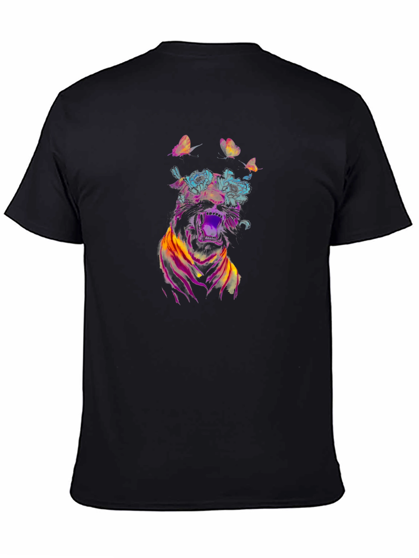 Floral Tiger Graphic Black T-Shirt