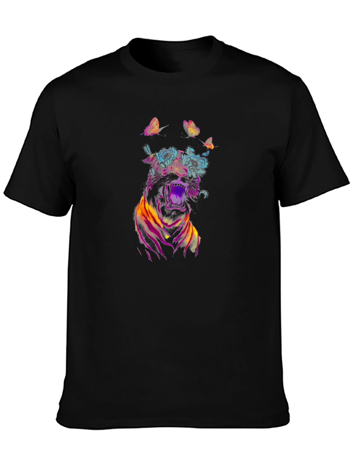 Floral Tiger Graphic Black T-Shirt