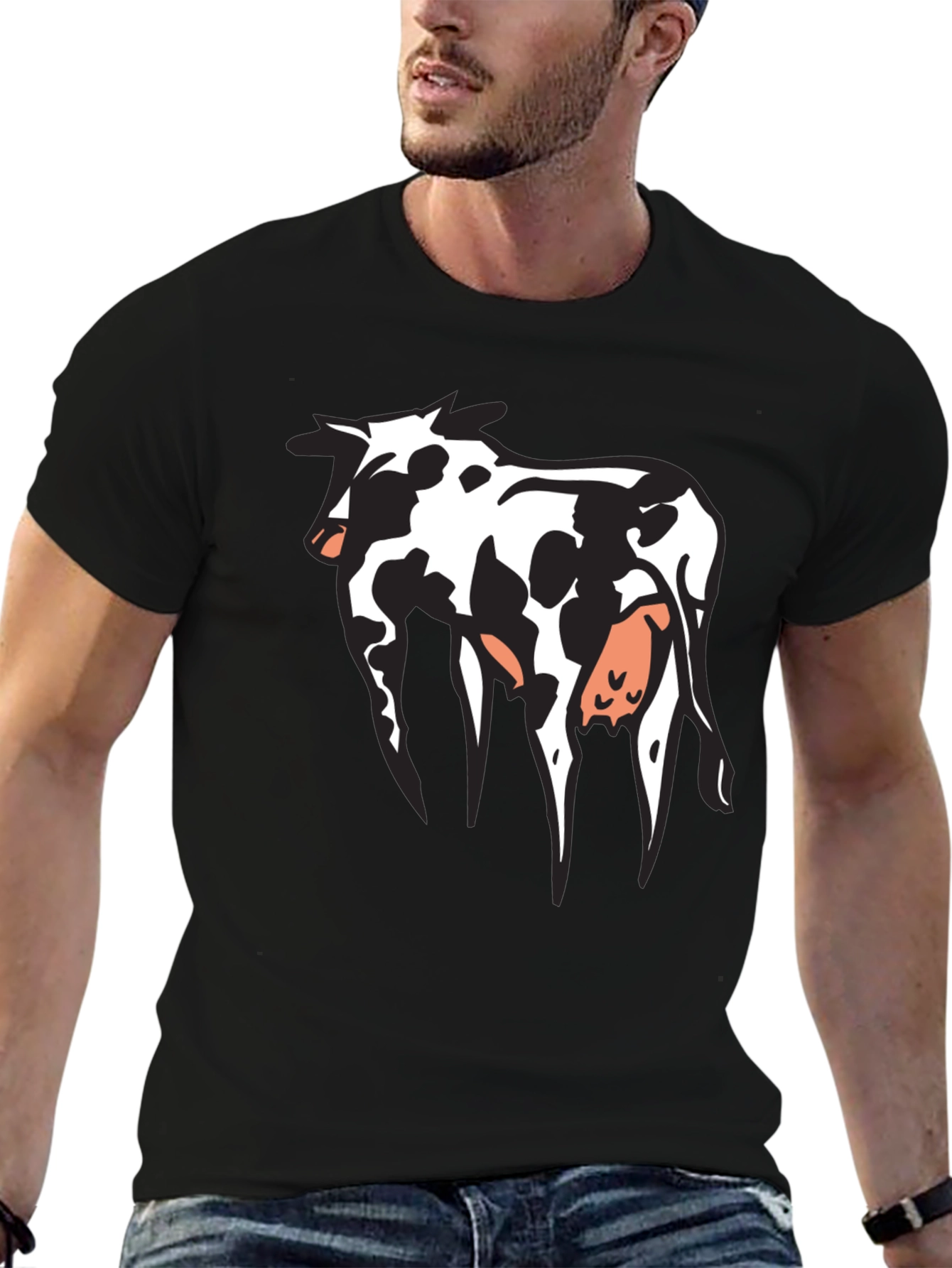Cow Print Graphic T-Shirt - Black Cotton Tee