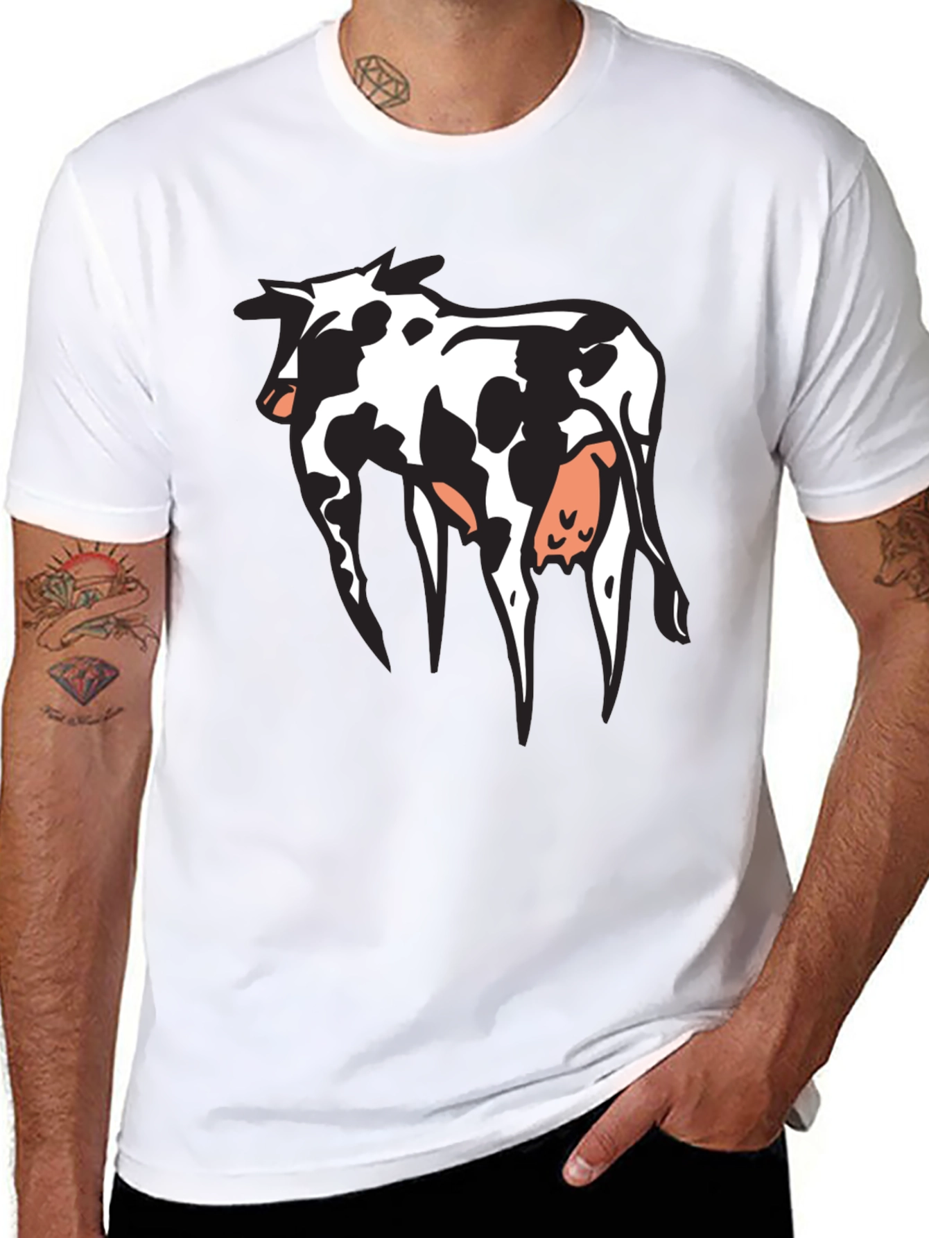 Cow Print Graphic T-Shirt - Black Cotton Tee