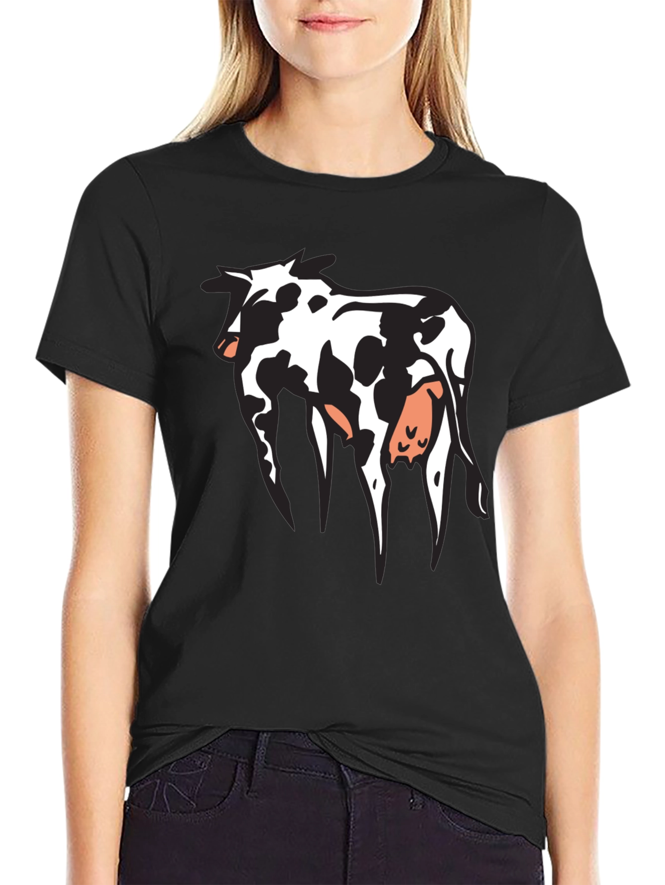 Cow Print Graphic T-Shirt - Black Cotton Tee