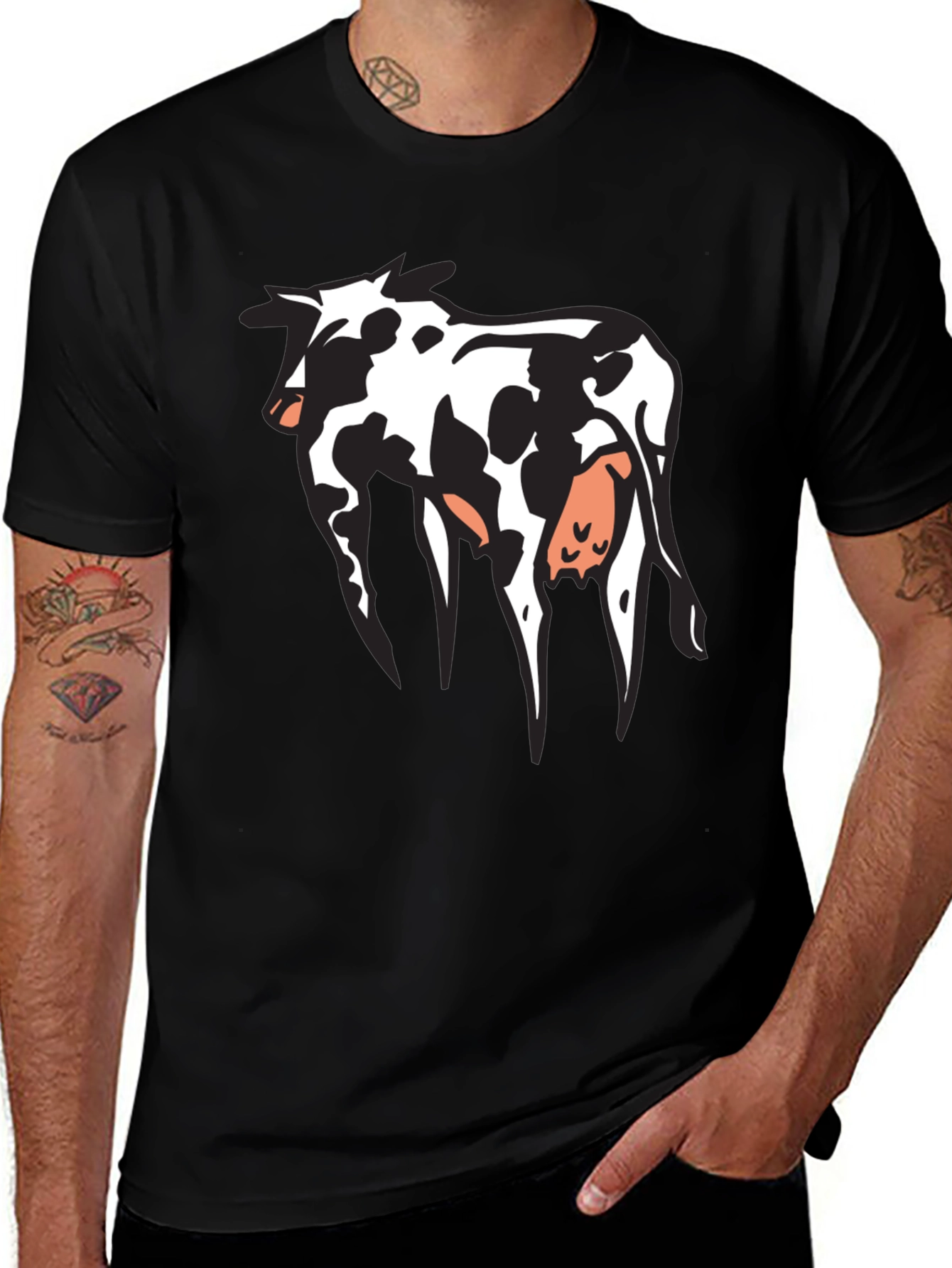 Cow Print Graphic T-Shirt - Black Cotton Tee