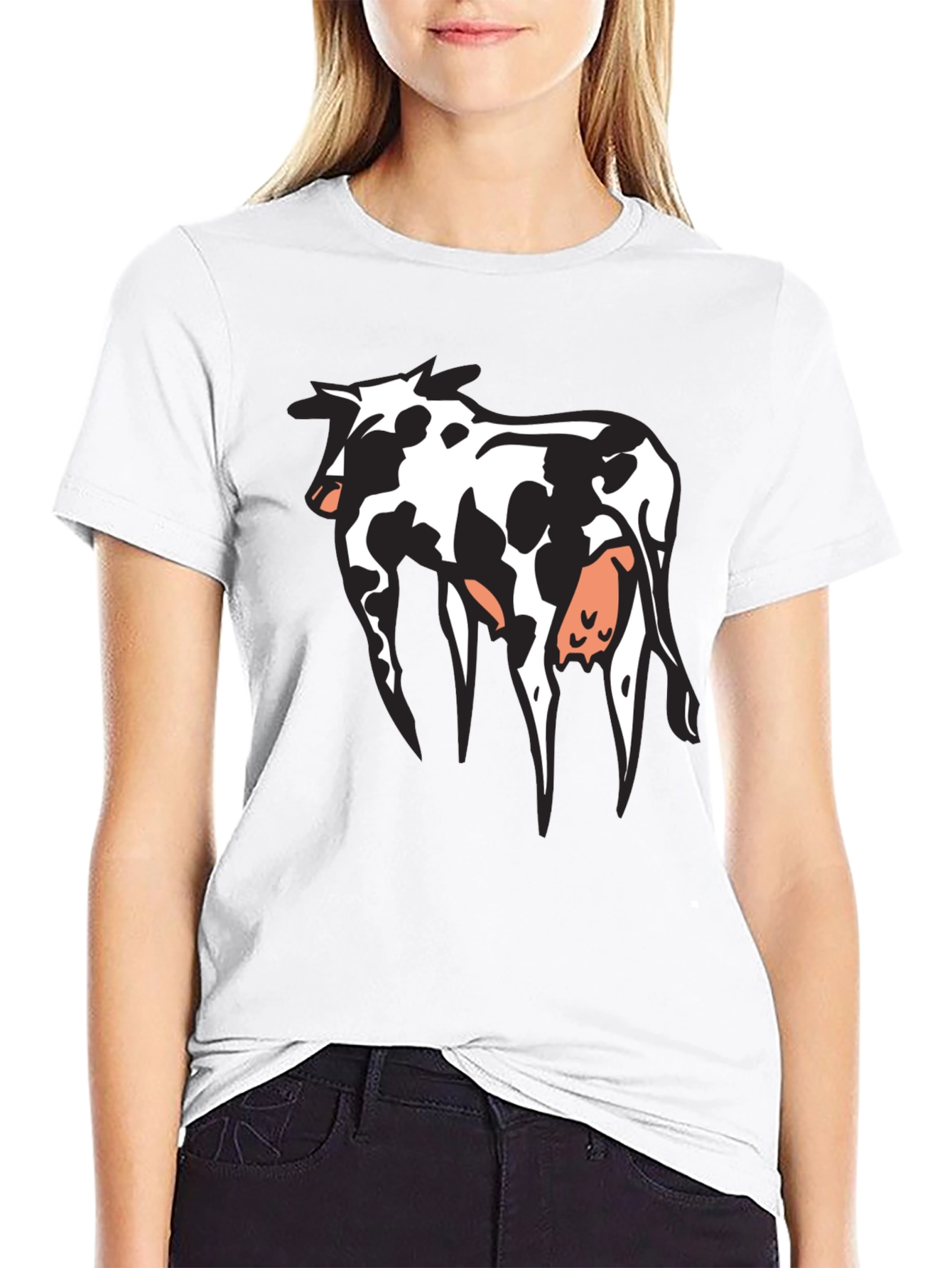 Cow Print Graphic T-Shirt - Black Cotton Tee