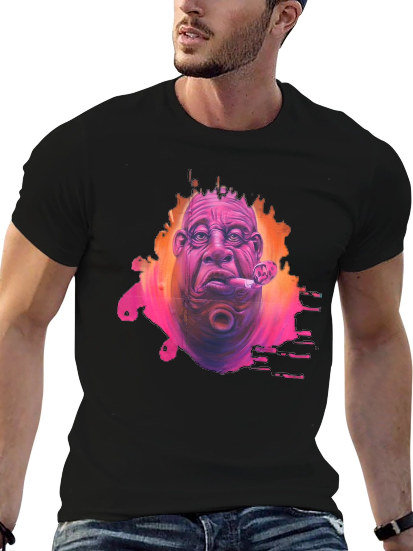 Unique Graphic Print Mens Black T-Shirt