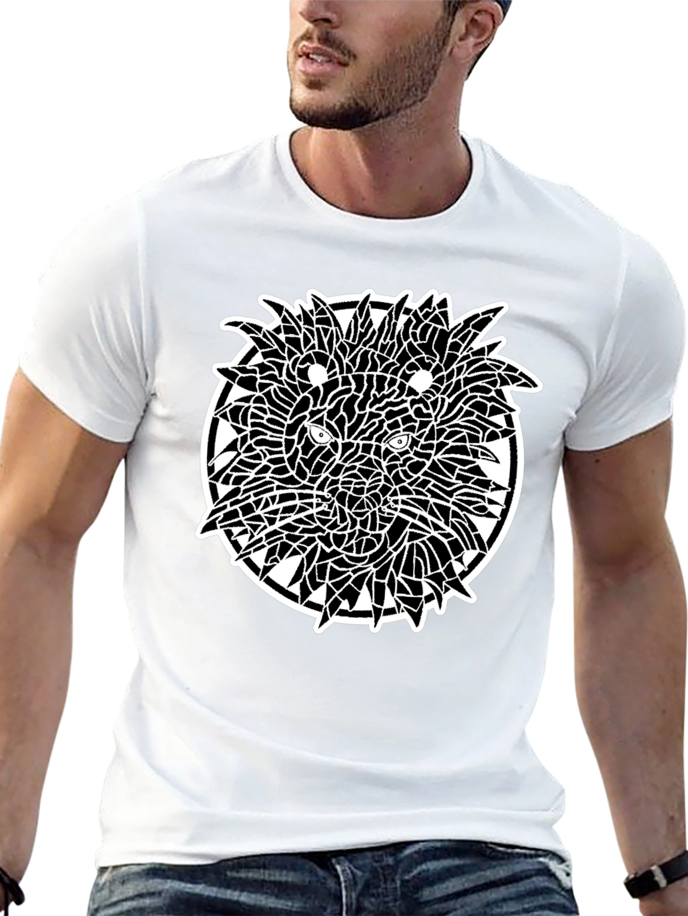 Mosaic Lion Graphic Black T-Shirt
