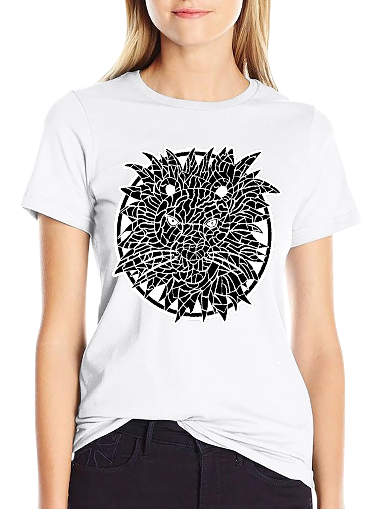 Mosaic Lion Graphic Black T-Shirt