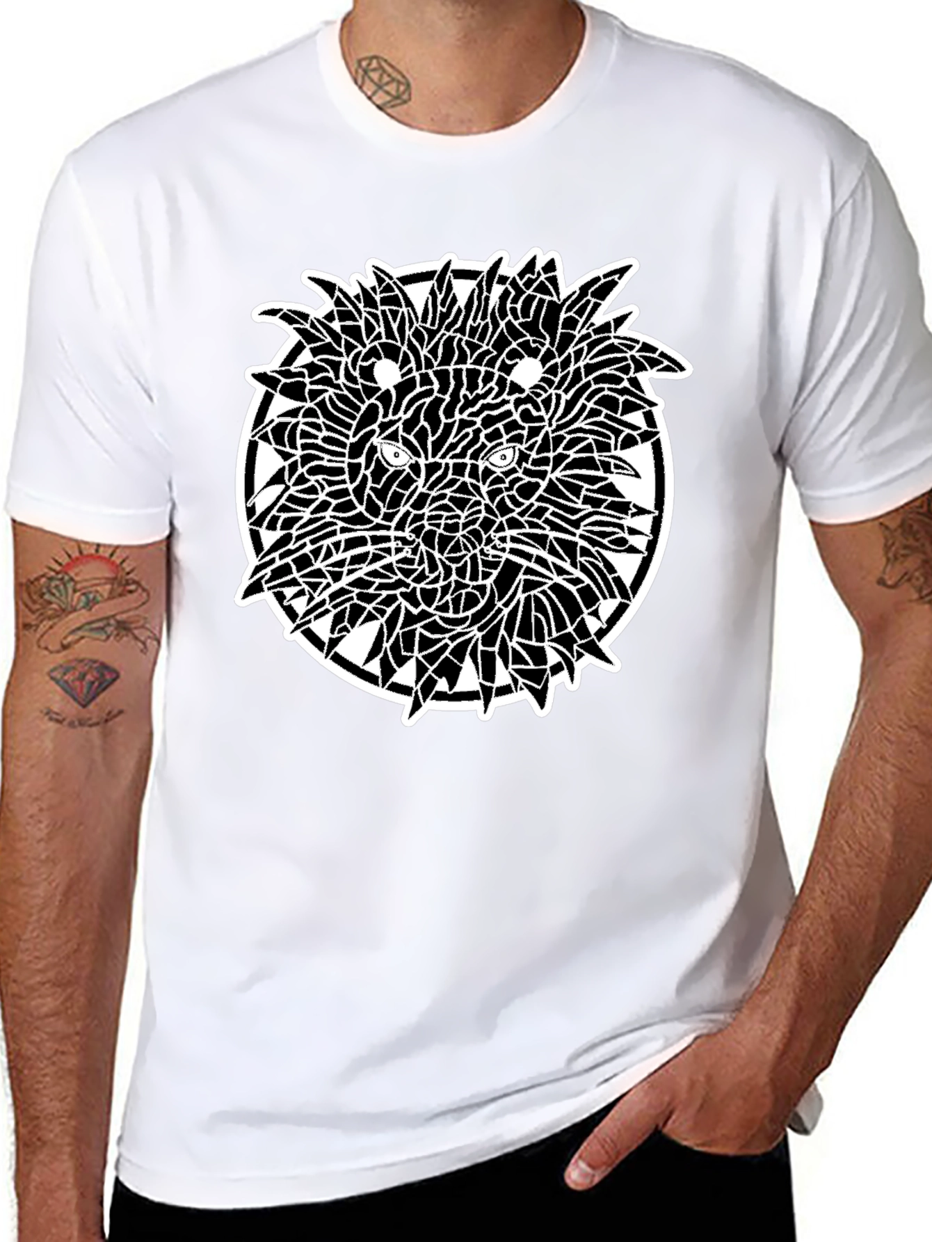 Mosaic Lion Graphic Black T-Shirt