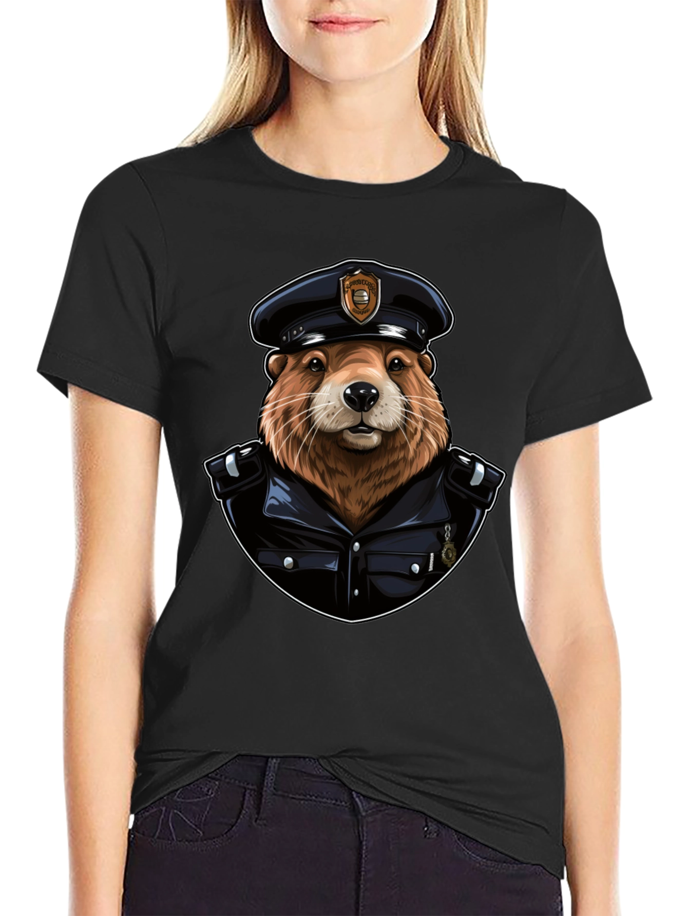 Beaver Cop Graphic Tee - Cool Animal Police T-Shirt