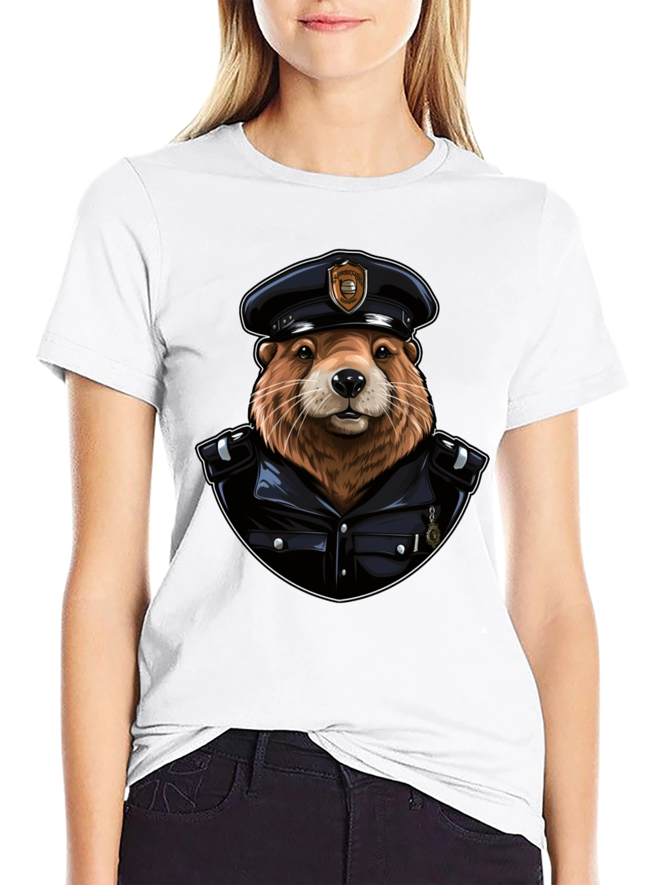 Beaver Cop Graphic Tee - Cool Animal Police T-Shirt