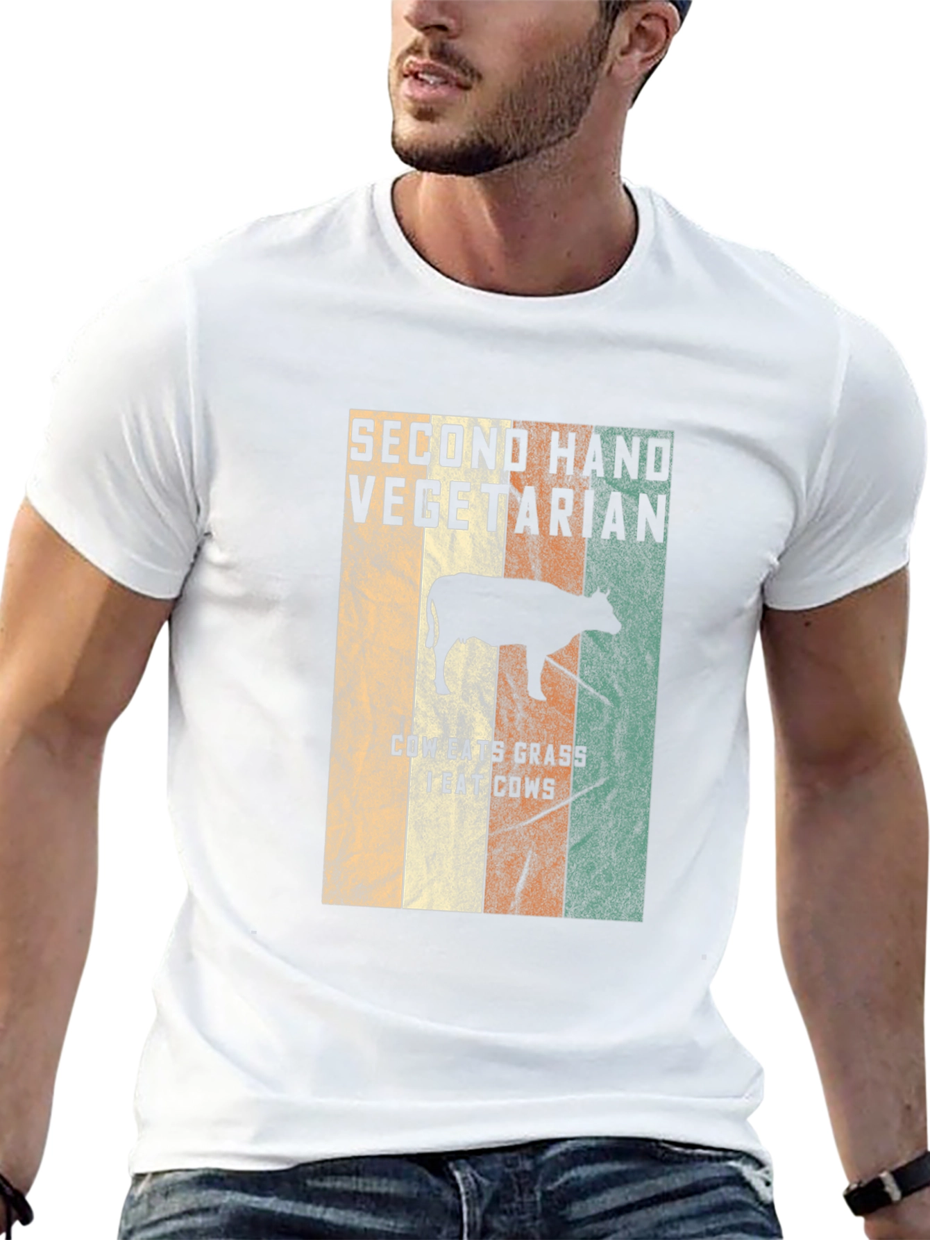 Second Hand Vegetarian T-Shirt Funny Cow Graphic Tee