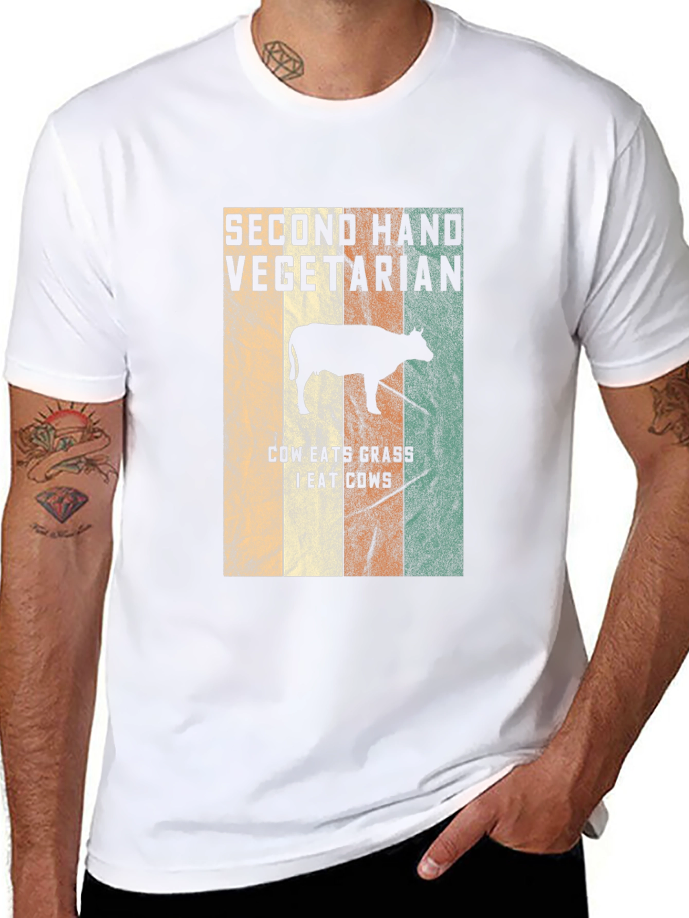 Second Hand Vegetarian T-Shirt Funny Cow Graphic Tee