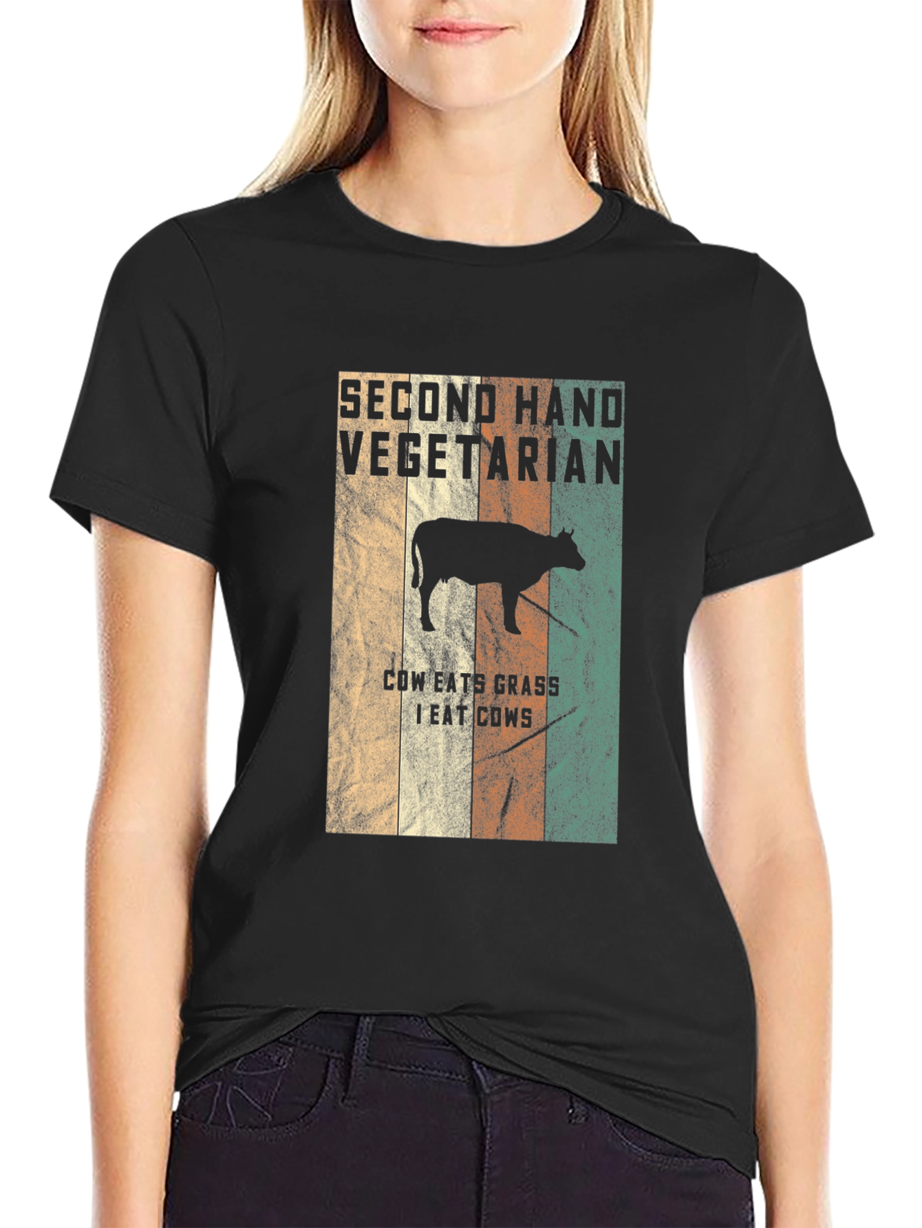 Second Hand Vegetarian T-Shirt Funny Cow Graphic Tee