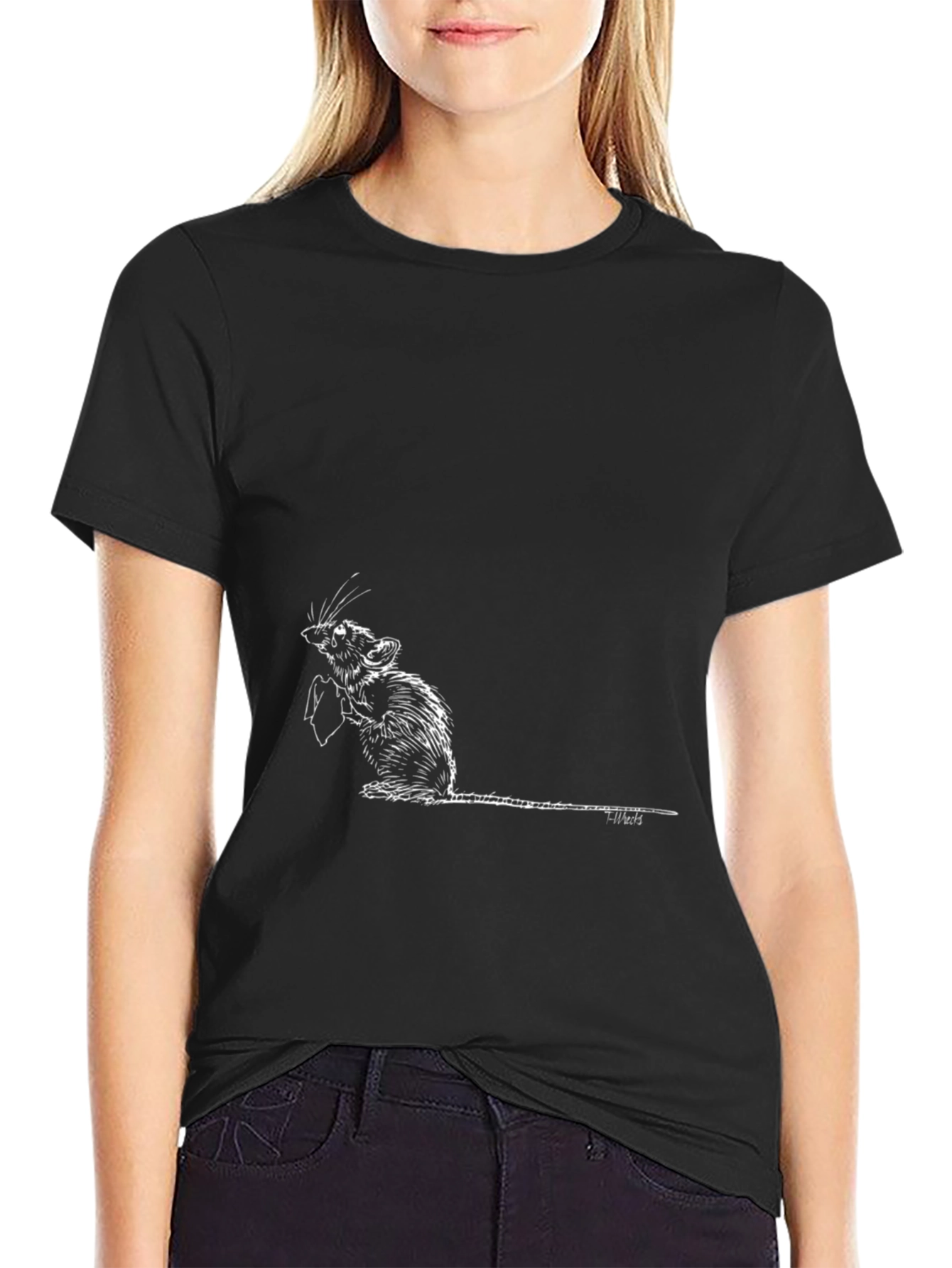 Rat Holding Sign Black Graphic Tee
