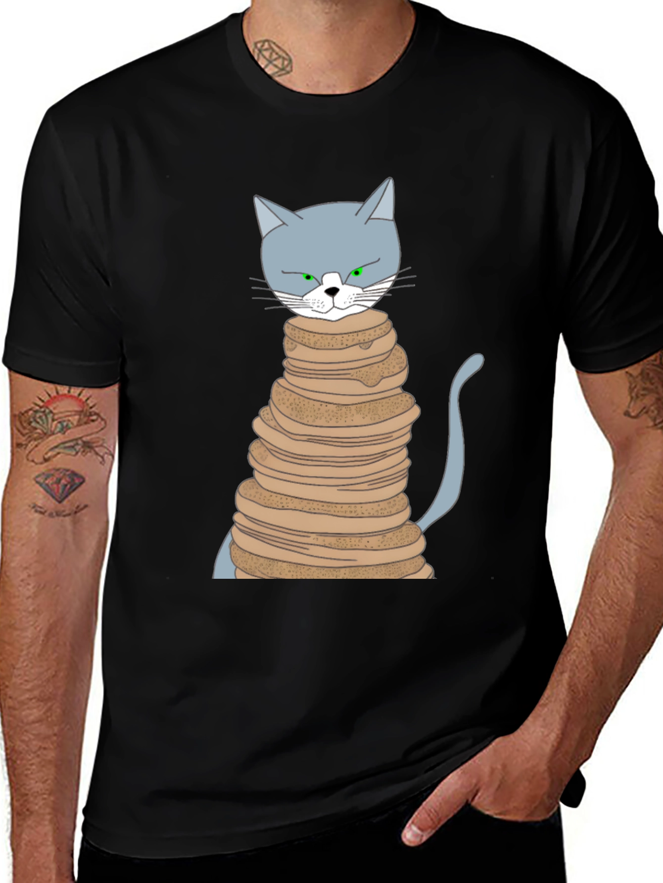 Cat Pancake Stack Graphic T-Shirt