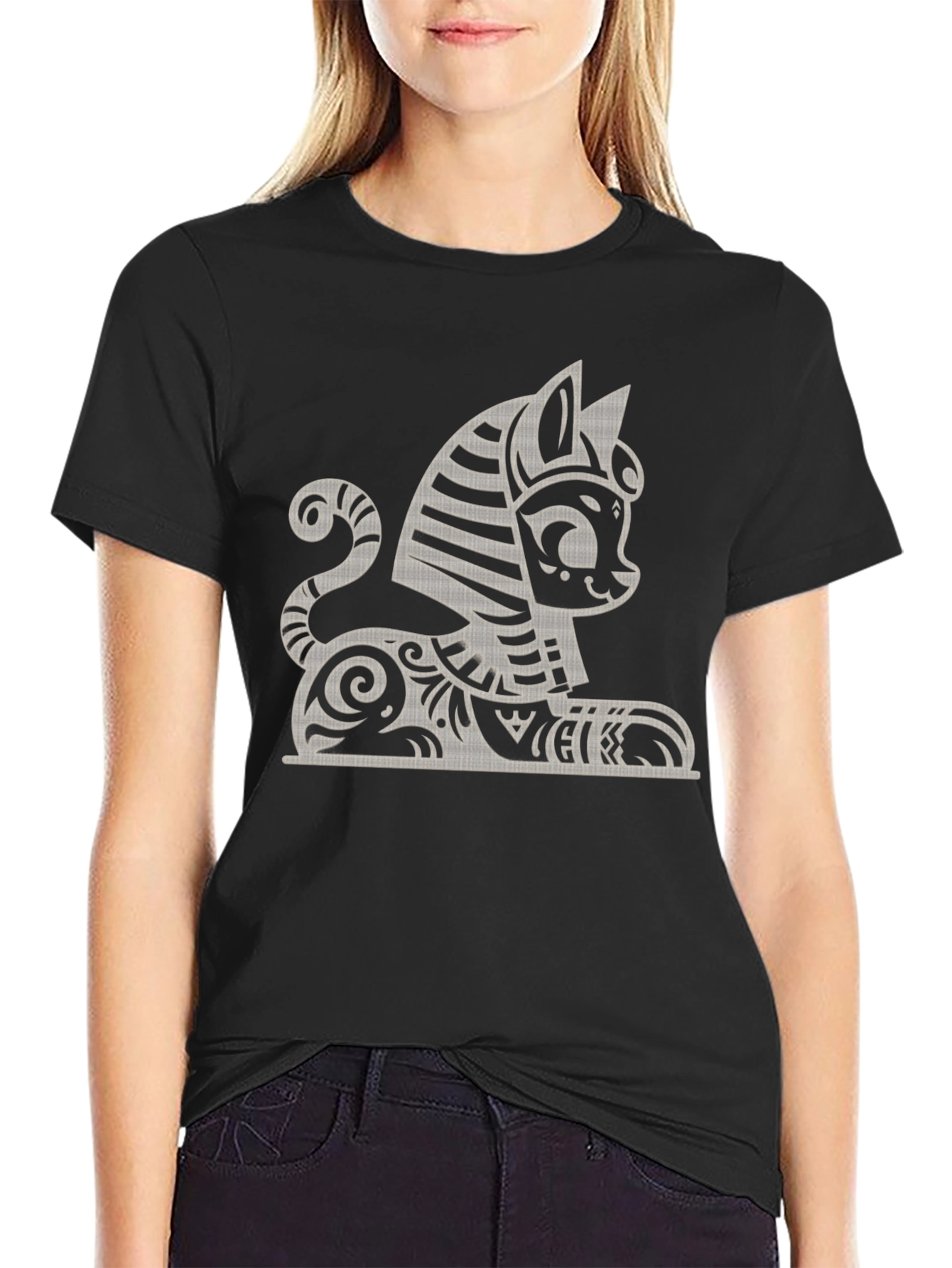 Egyptian Cat Sphinx Graphic Tee - Black T-Shirt