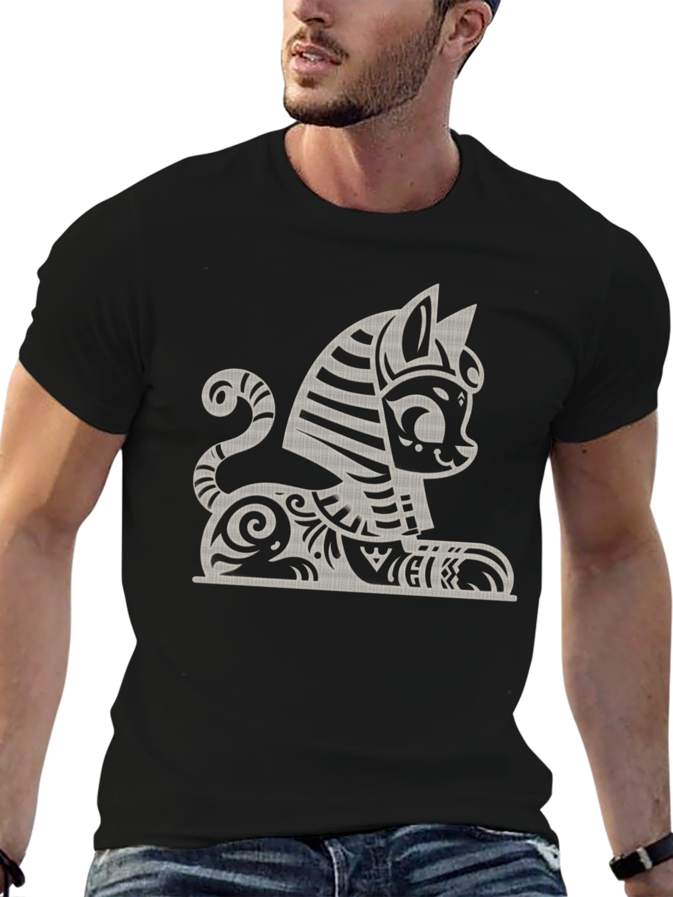 Egyptian Cat Sphinx Graphic Tee - Black T-Shirt