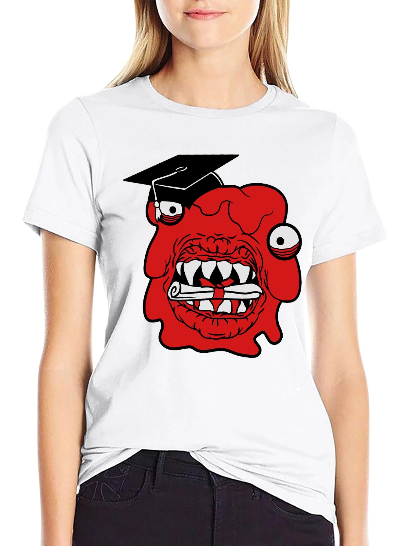 Graduating Monster Graphic T-Shirt - Mens Black Tee