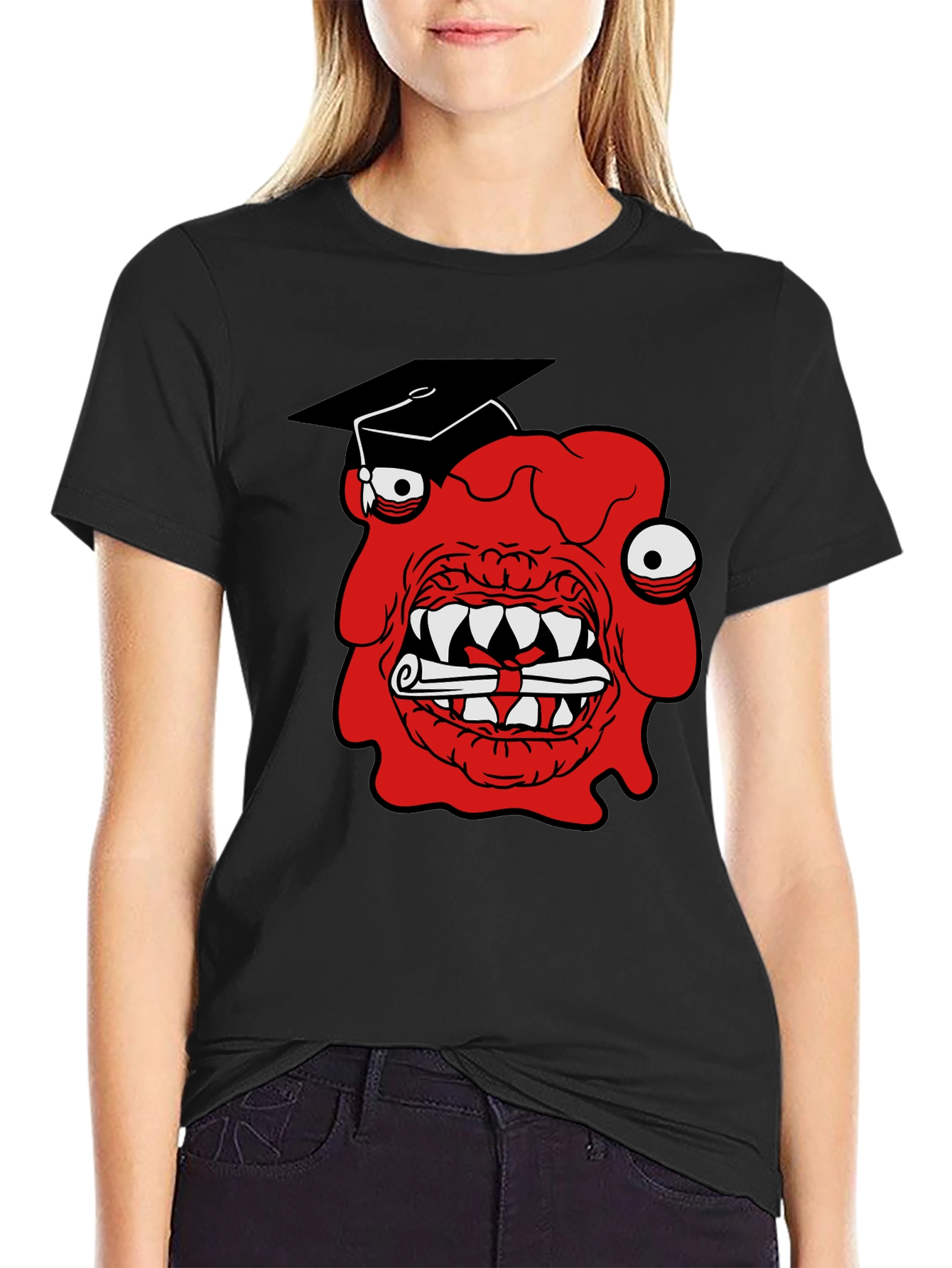 Graduating Monster Graphic T-Shirt - Mens Black Tee