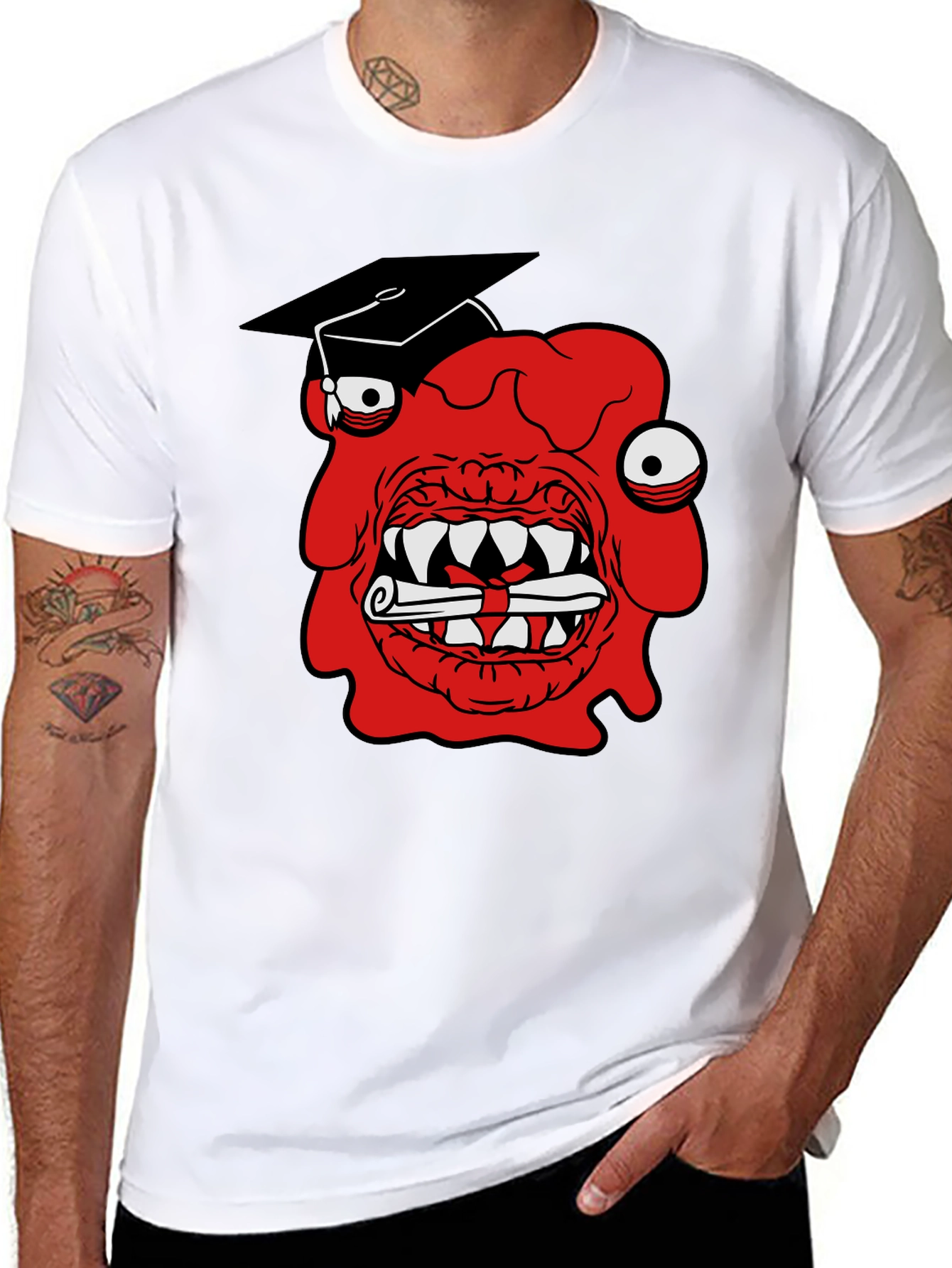 Graduating Monster Graphic T-Shirt - Mens Black Tee