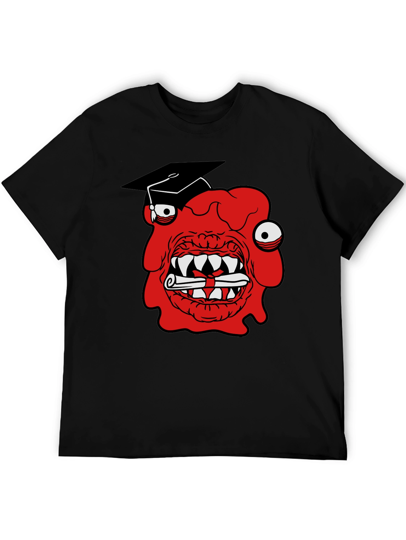Graduating Monster Graphic T-Shirt - Mens Black Tee