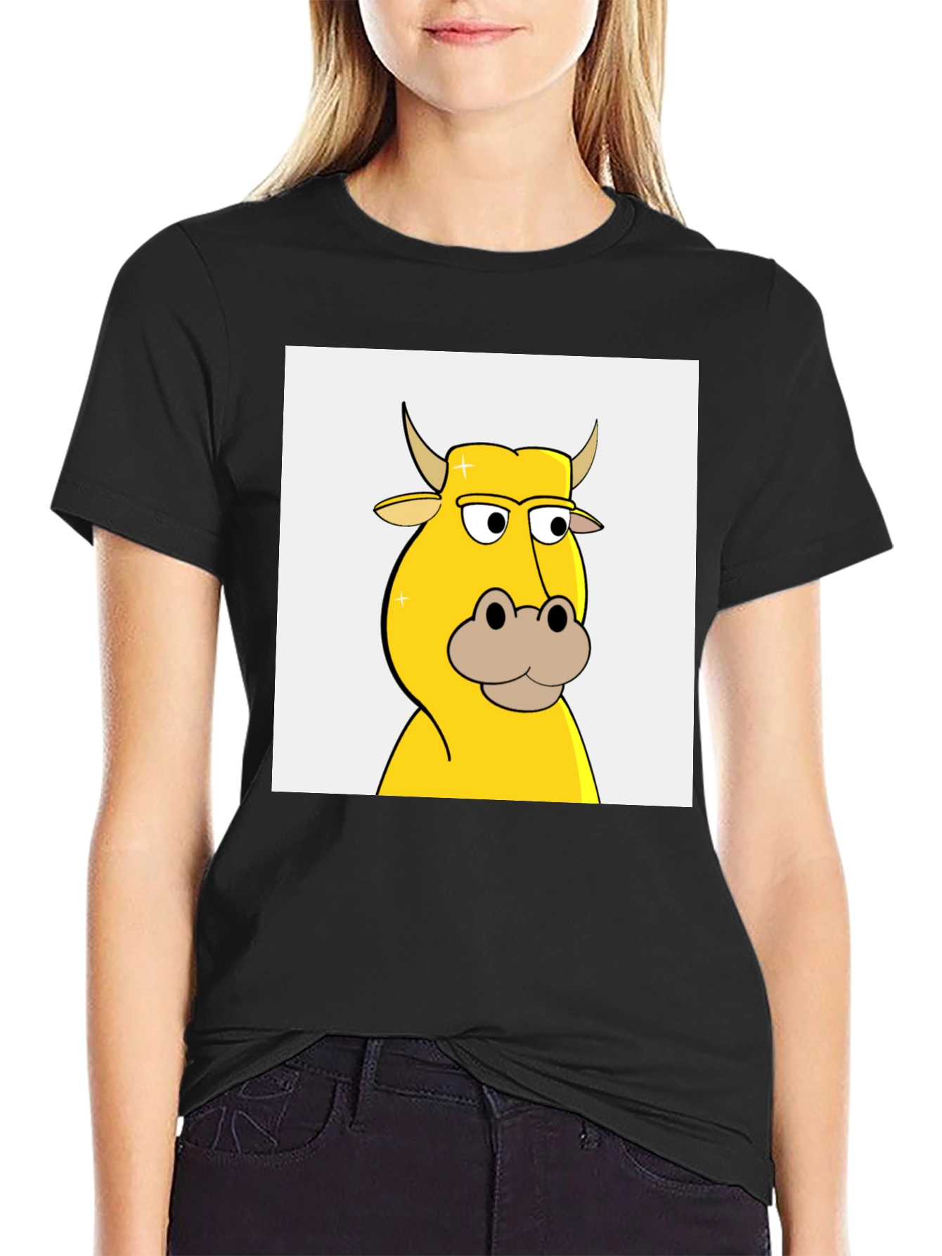 Cool Cartoon Cow Graphic Tee - Black