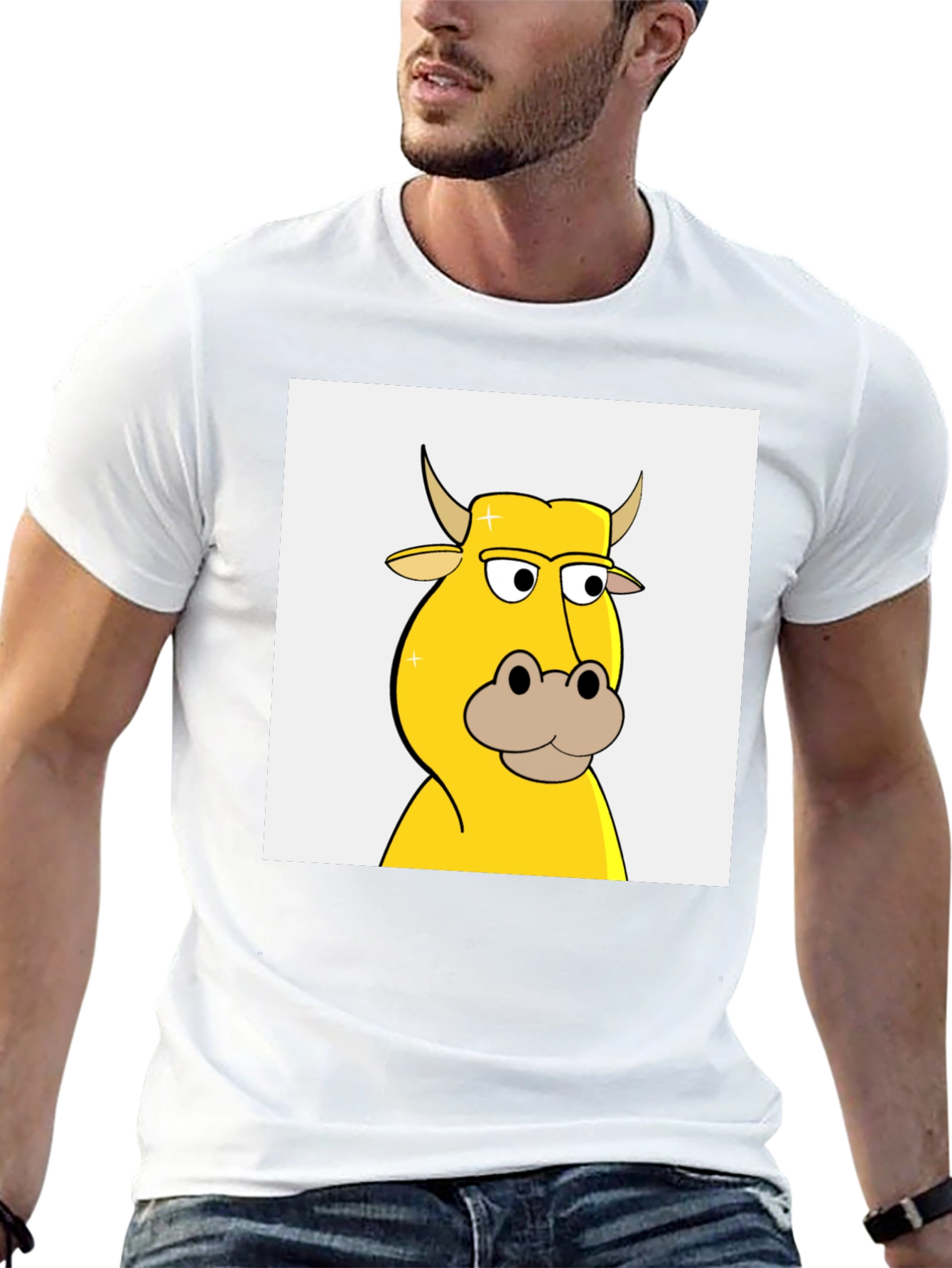 Cool Cartoon Cow Graphic Tee - Black