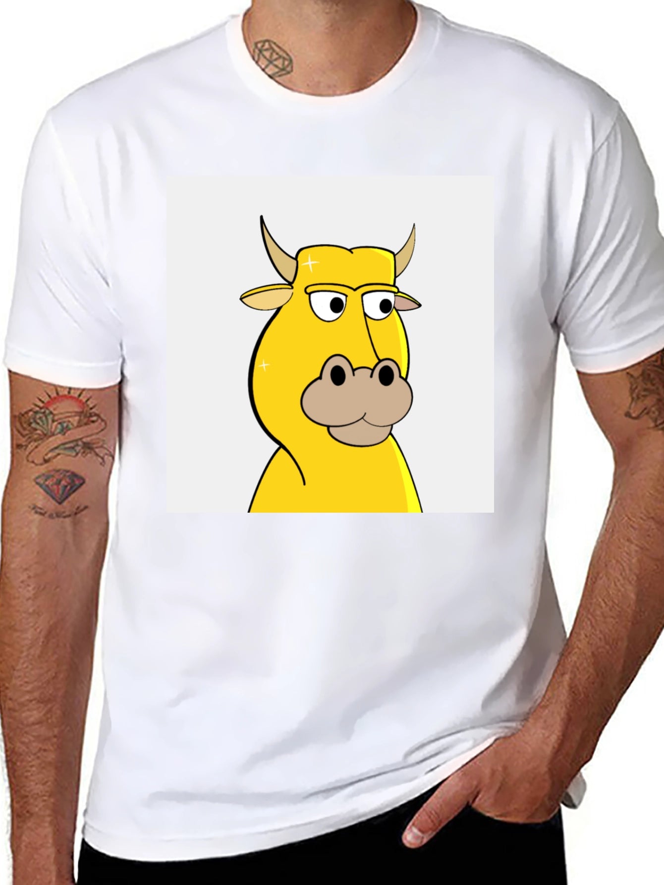 Cool Cartoon Cow Graphic Tee - Black
