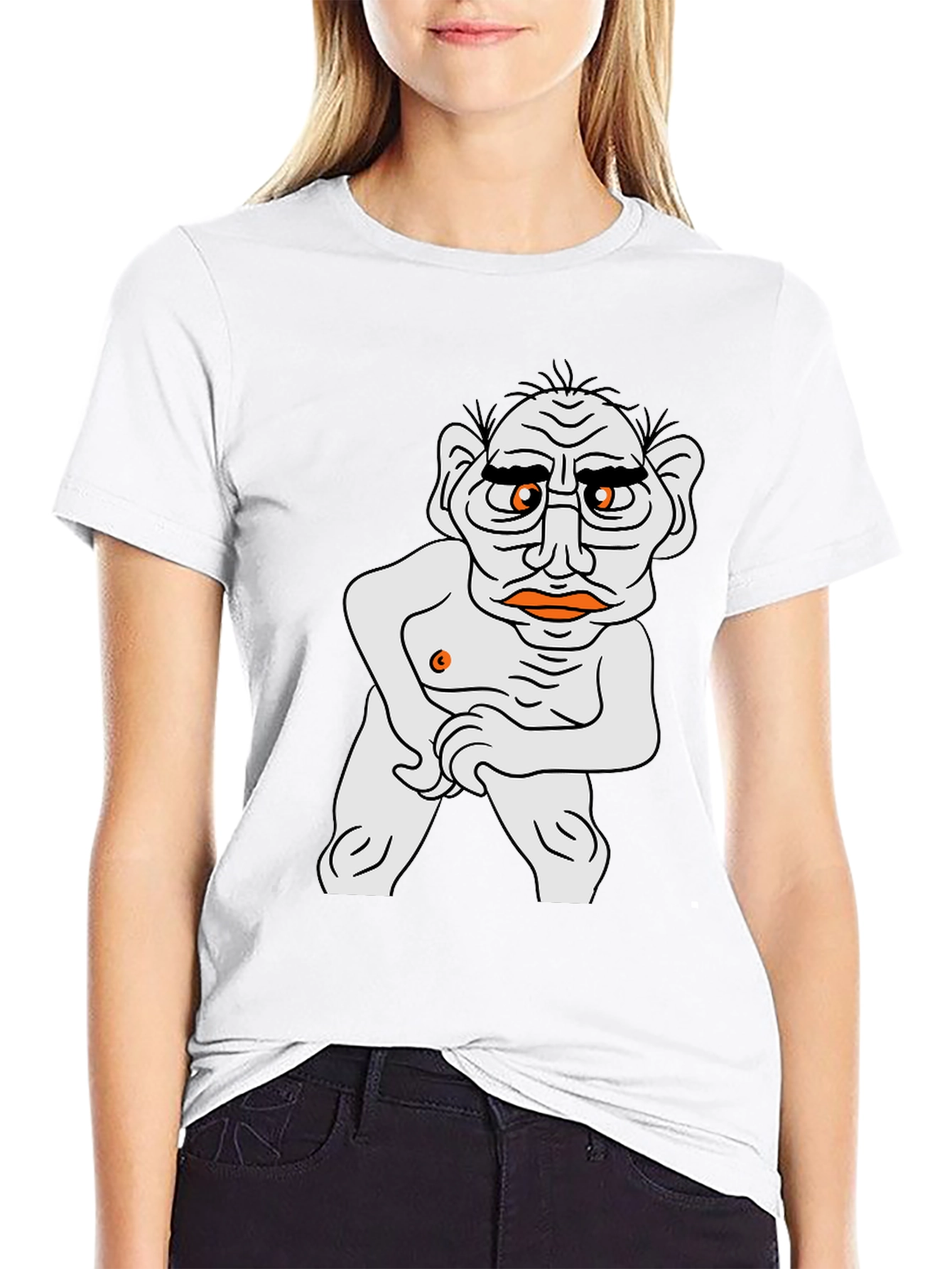 Mens Black T-Shirt with Funny Old Man Cartoon